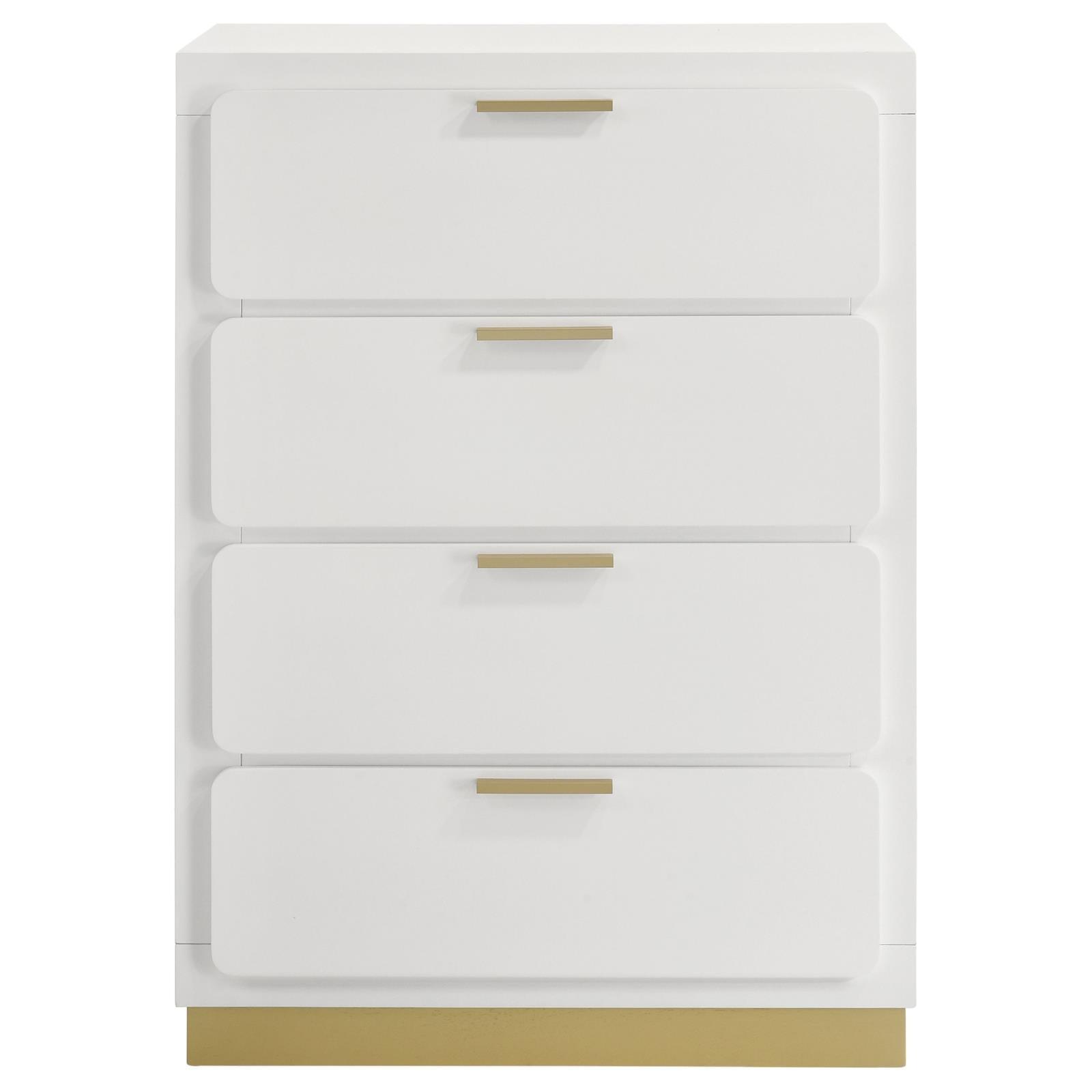 Caraway white bedroom chest showing smooth drawer glide