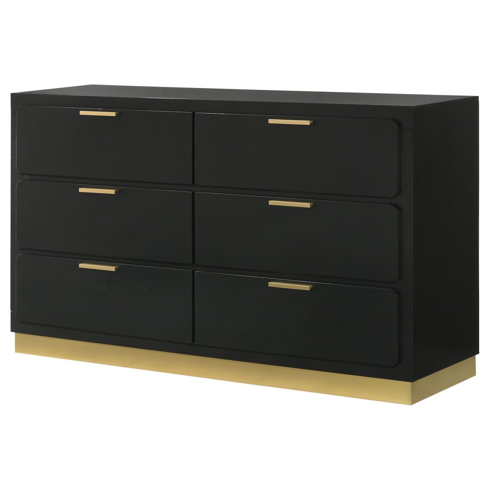 Caraway 6-Drawer Bedroom Dresser Black close-up of handle