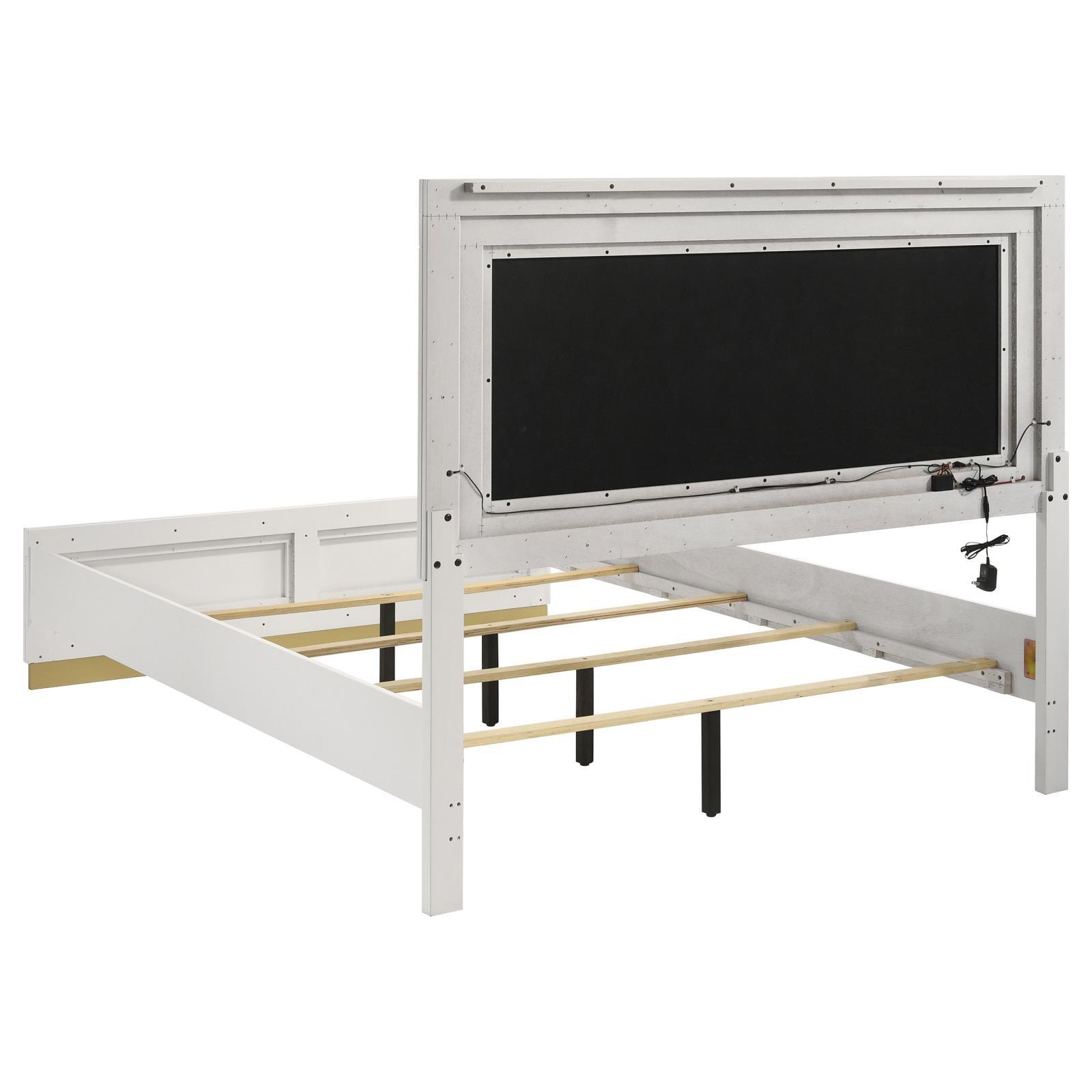 Caraway Queen Bed with LED Headboard White and Grey LED lighting detail