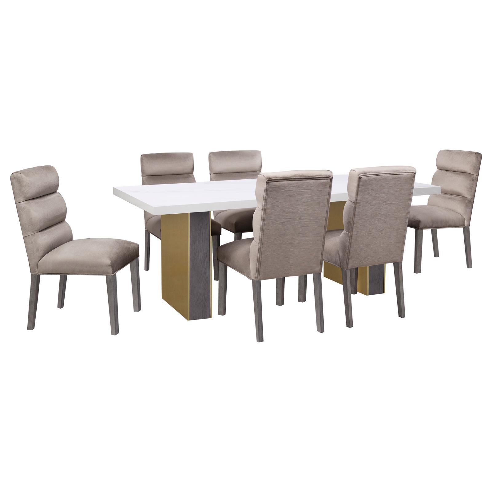 Carla Upholstered Dining Side Chairs Stone Gray front view