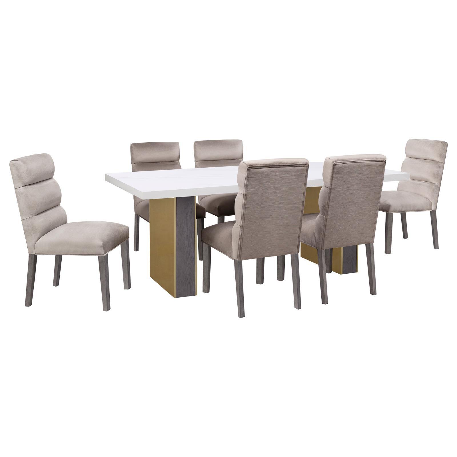 Carla Upholstered Dining Side Chairs Stone Gray front view