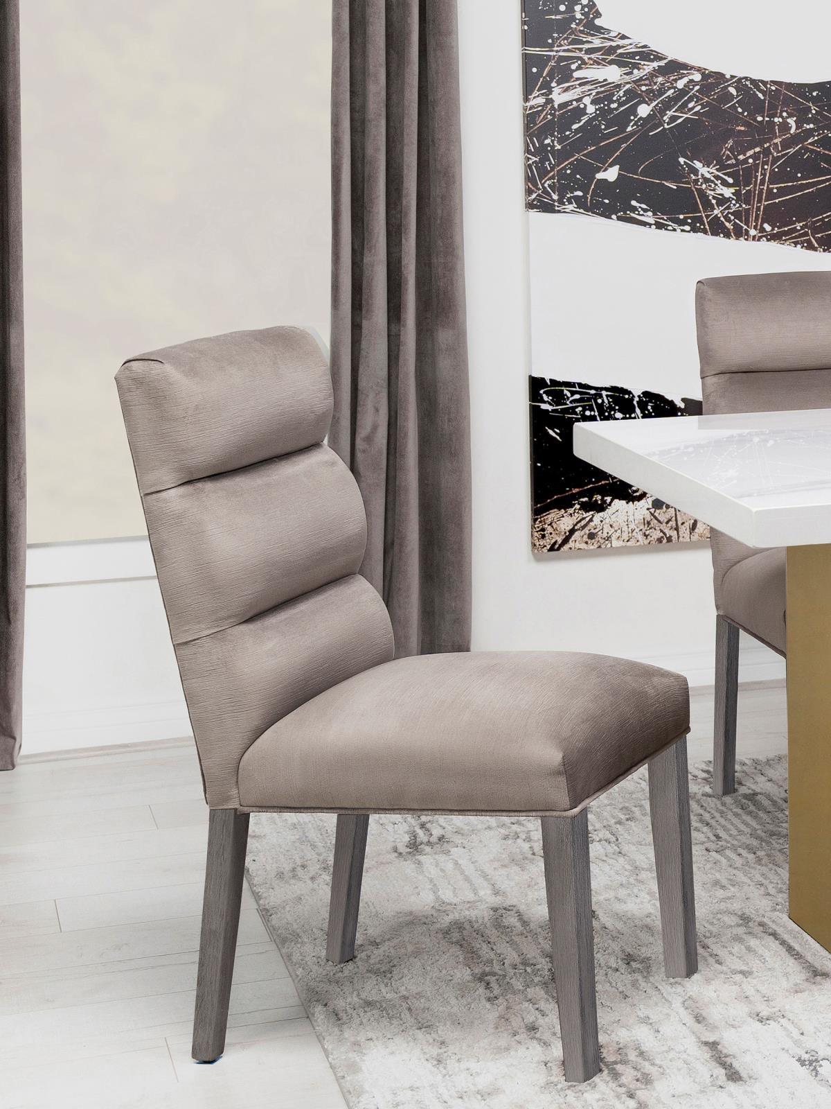 Carla Upholstered Dining Side Chairs Stone Gray side view