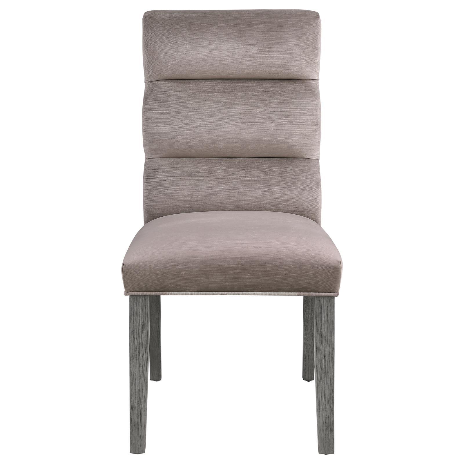 Carla Upholstered Dining Side Chairs Stone Gray detail of channeling
