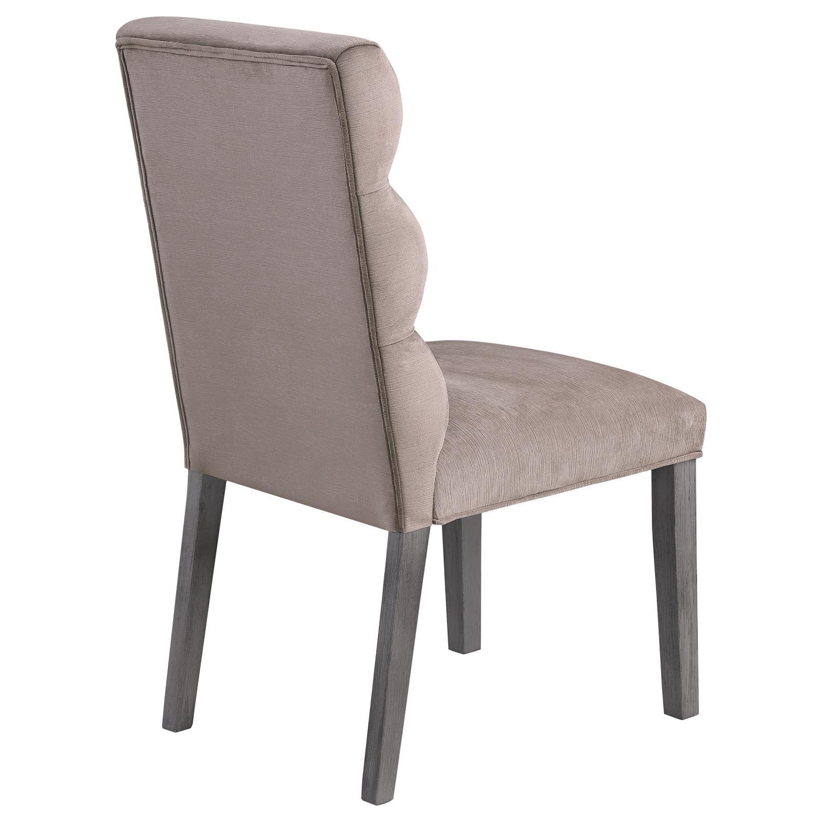 Carla Upholstered Dining Side Chairs Stone Gray full set shown