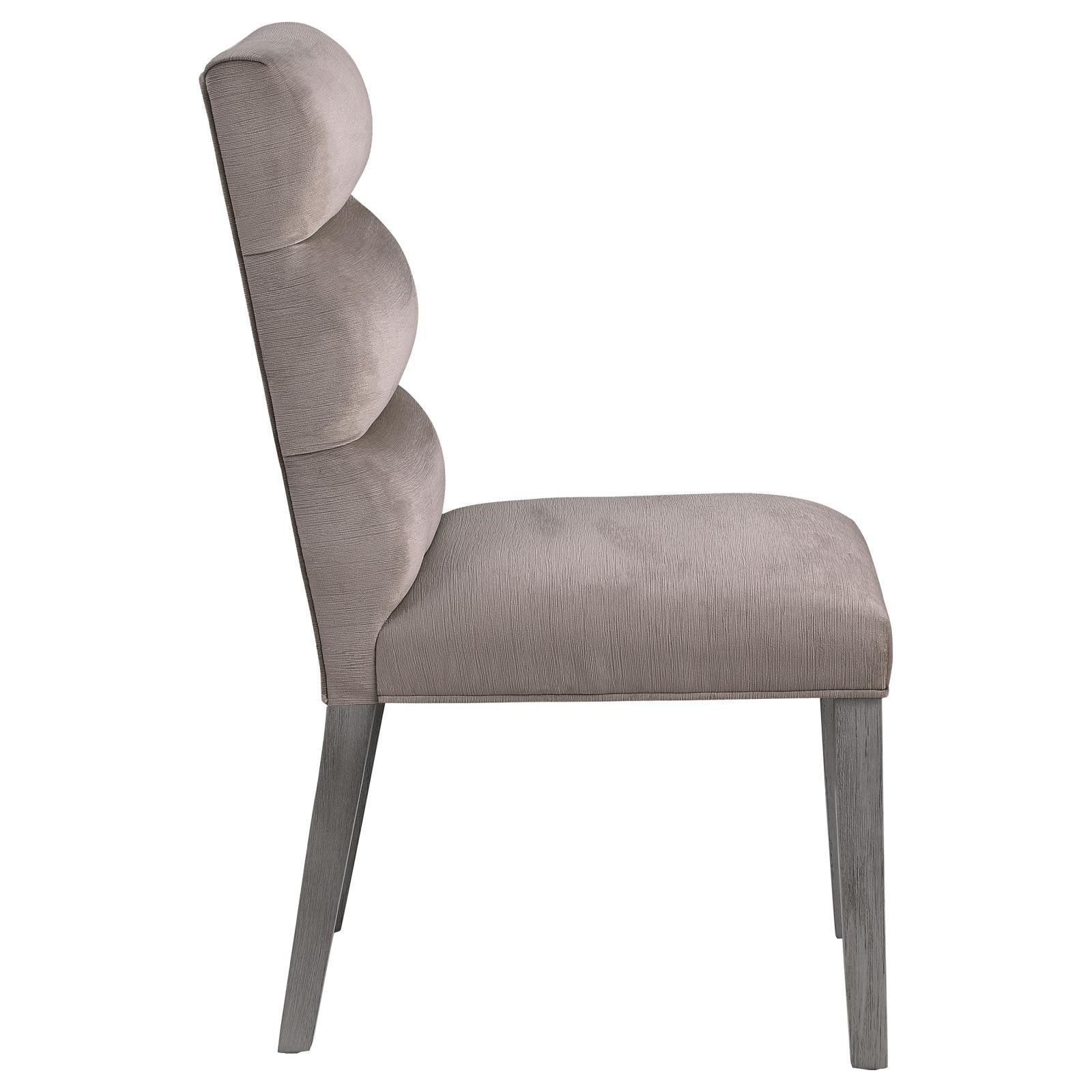 Carla Upholstered Dining Side Chairs Stone Gray installed in dining room