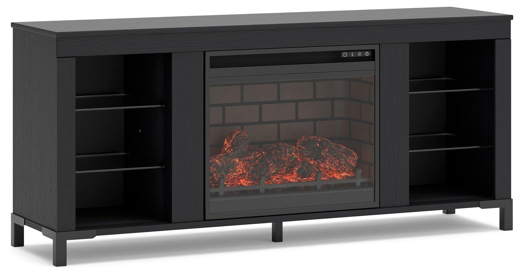 Living room setup with Cayberry TV stand and fireplace