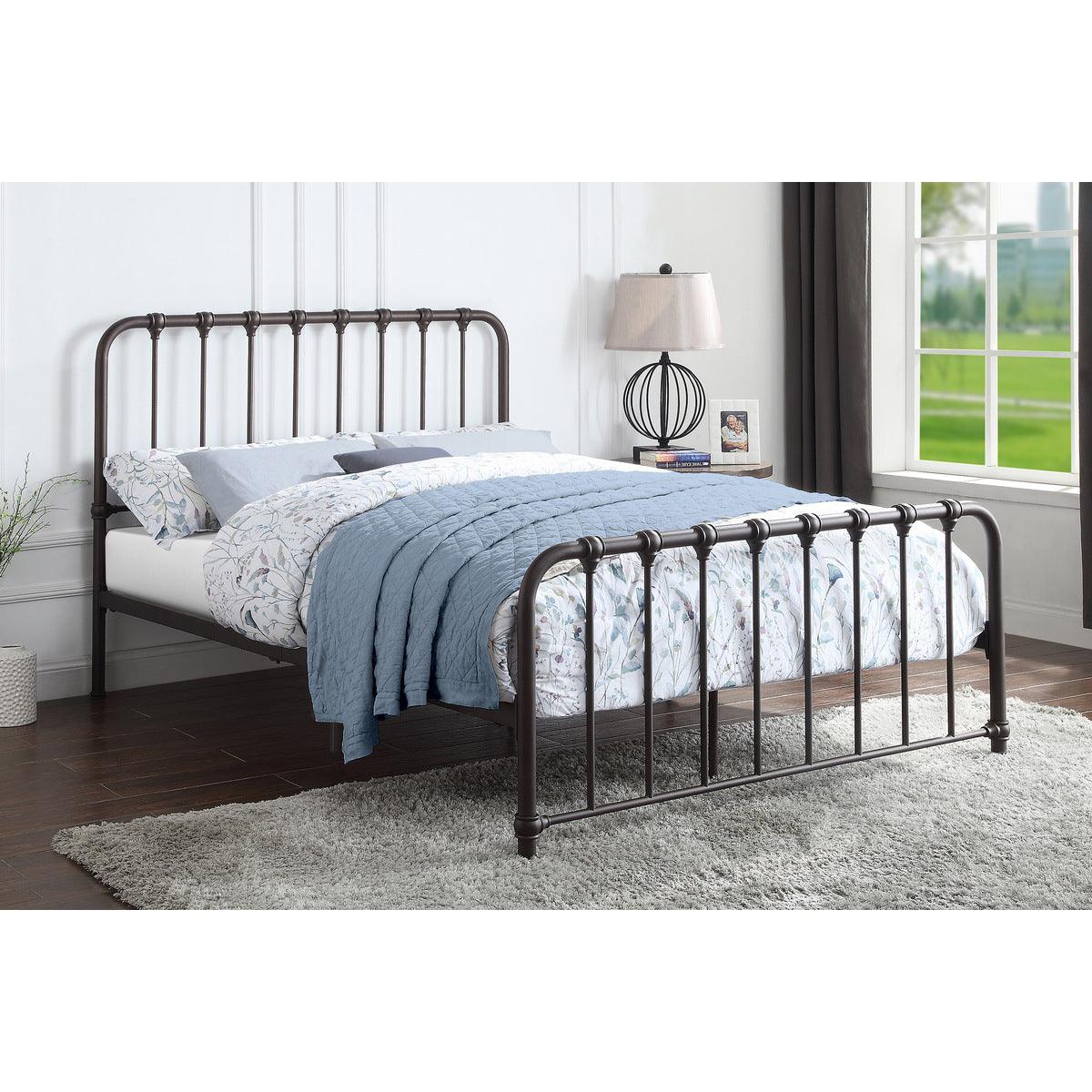 Close-up of Bethany Dark Bronze Metal Frame bed headboard