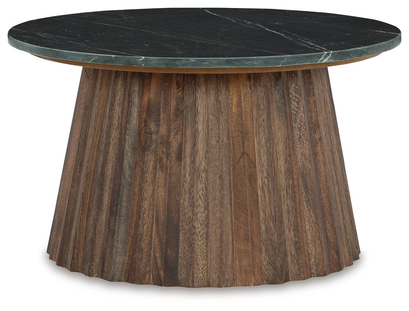 Ceilby accent coffee table with marble top and fluted wood base