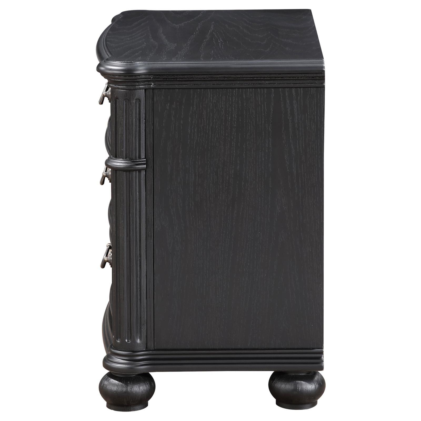 Close-up of bail hardware on Celina nightstand drawer
