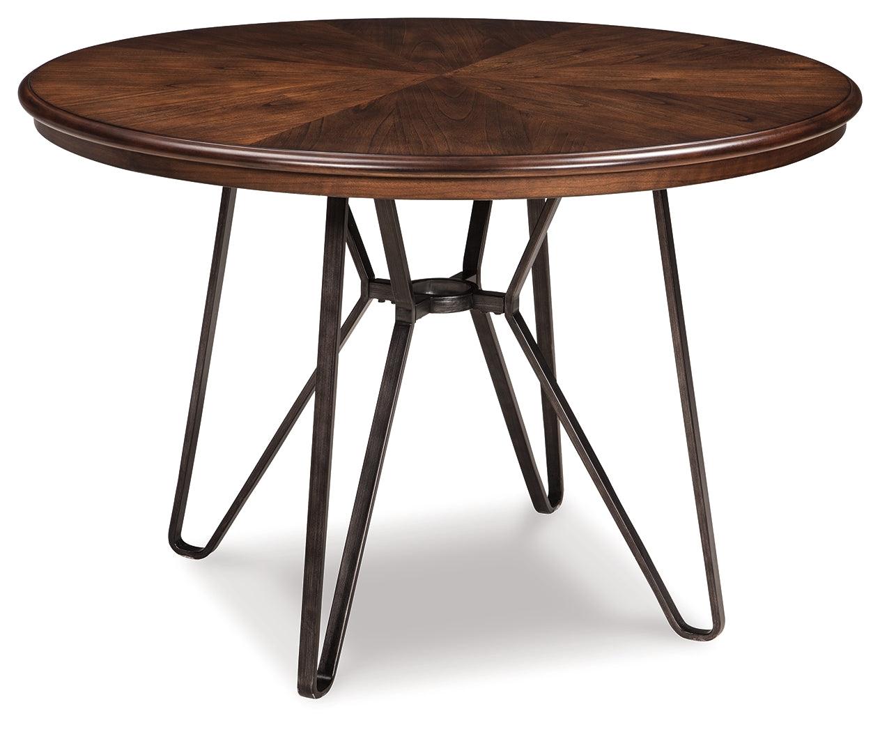 Centiar Two-Tone Brown Round Dining Room Set room view with dining setup