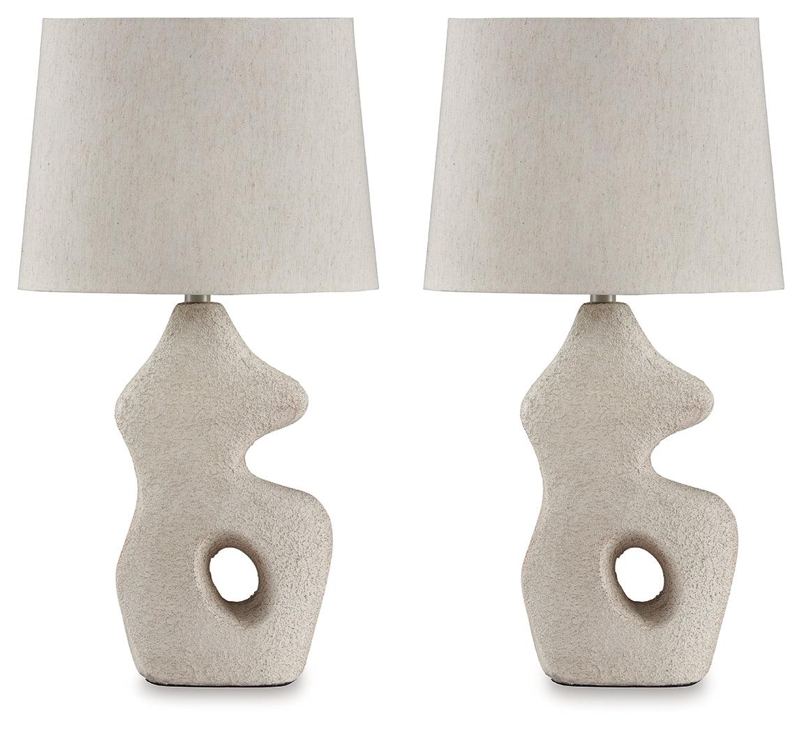 Pair of Chadrich antique beige table lamps on side tables