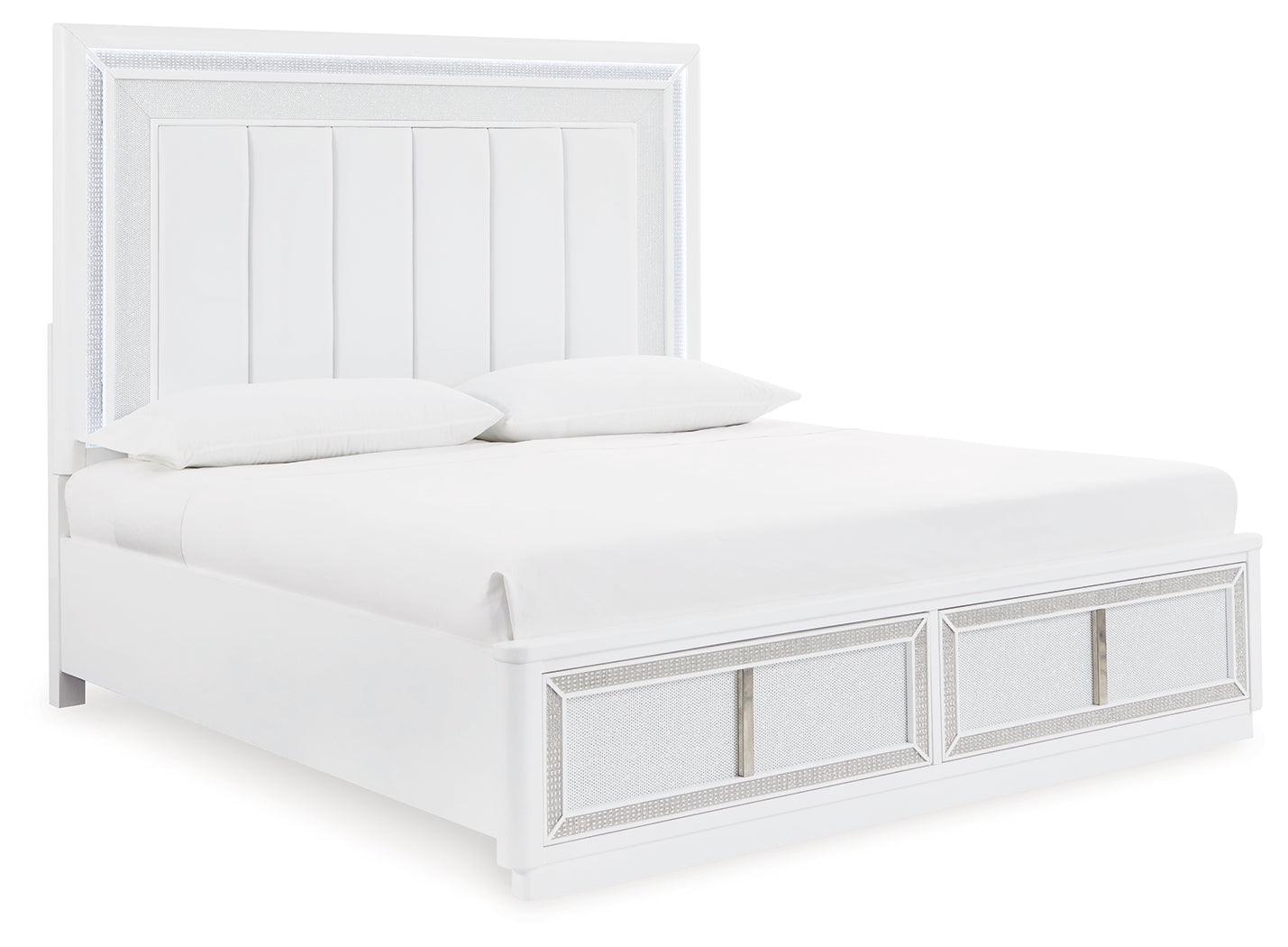 Chalanna White King Upholstered Storage Bed LED lighting detail