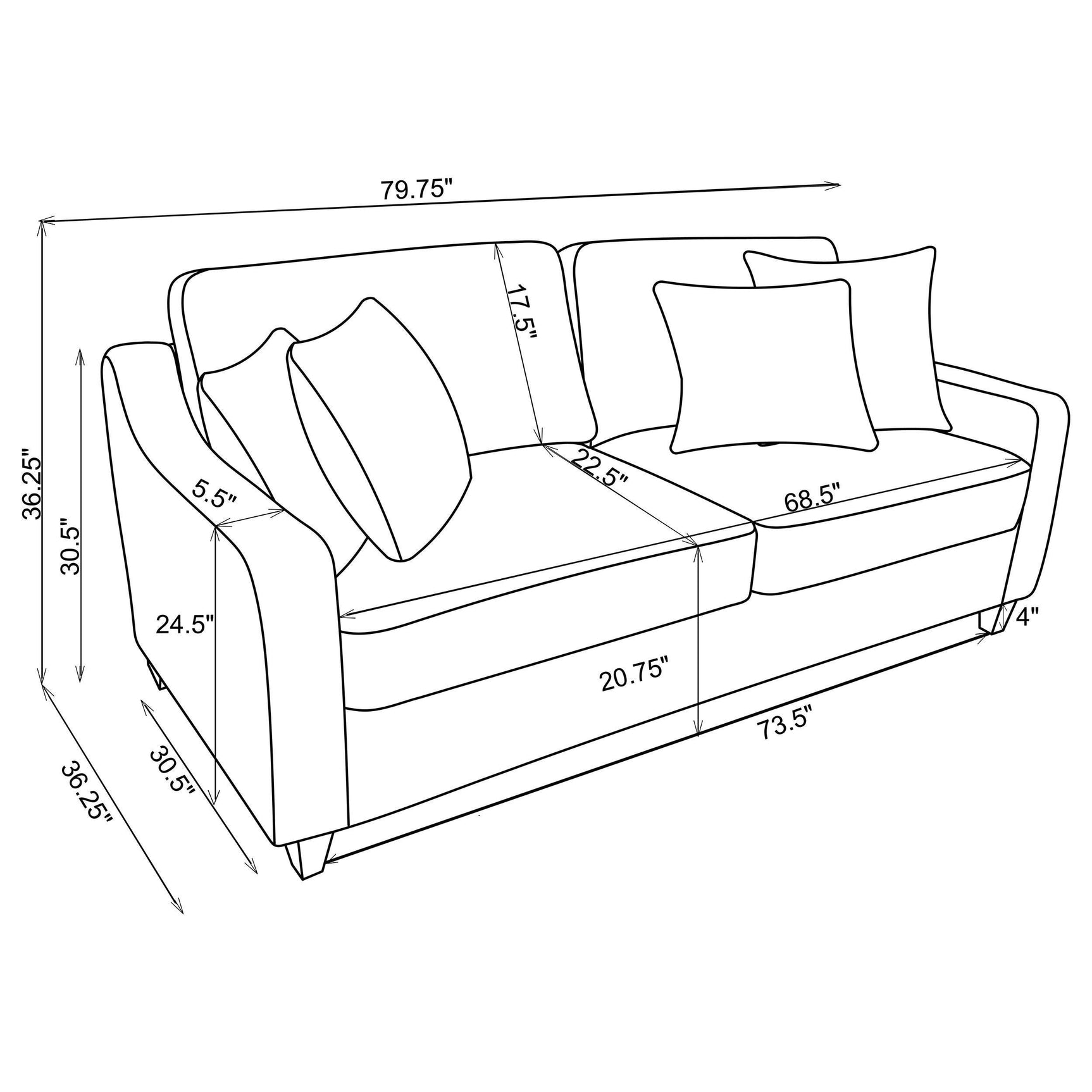 Side angle showing sofa cushions of Christine set