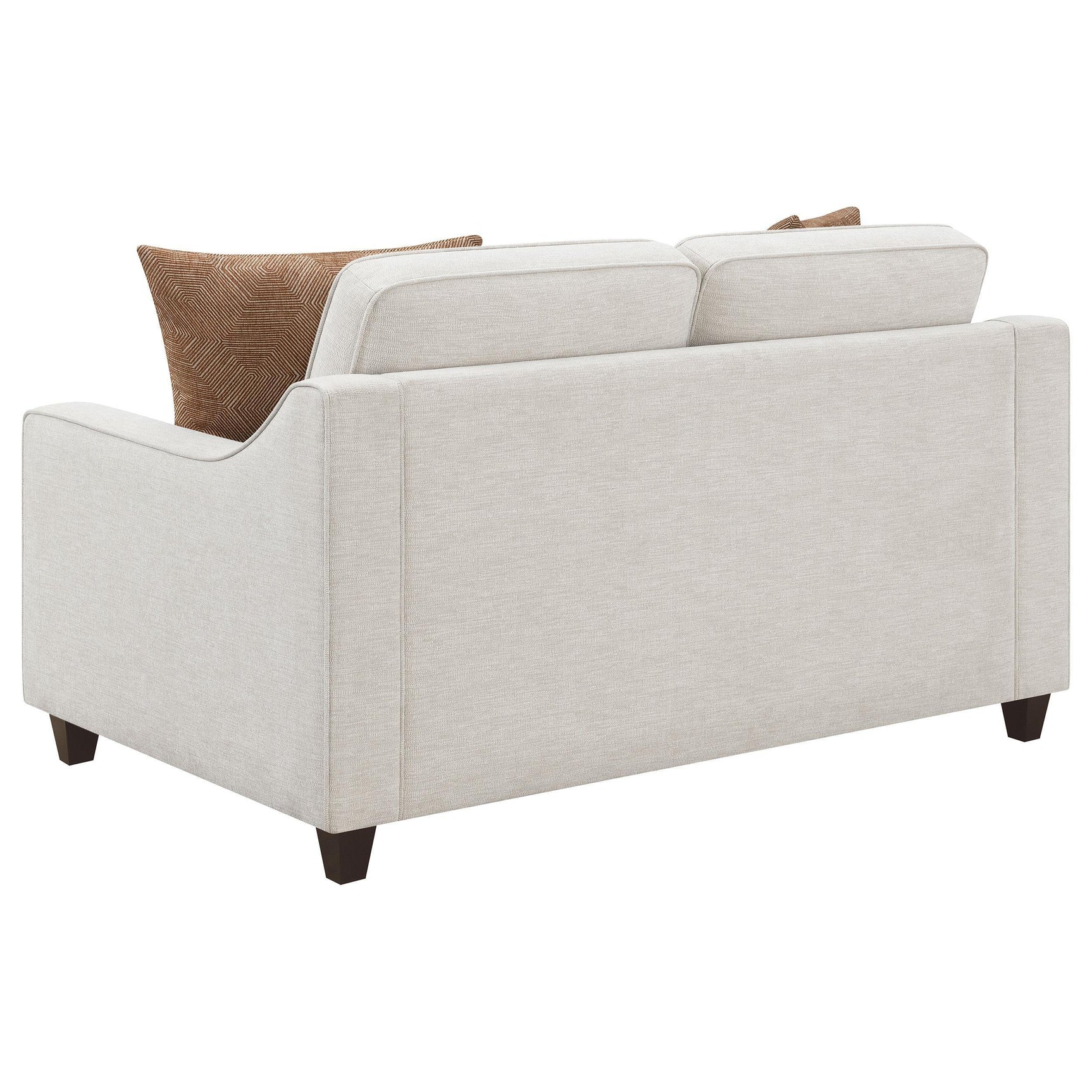 Side angle showing armrest of Christine beige sofa