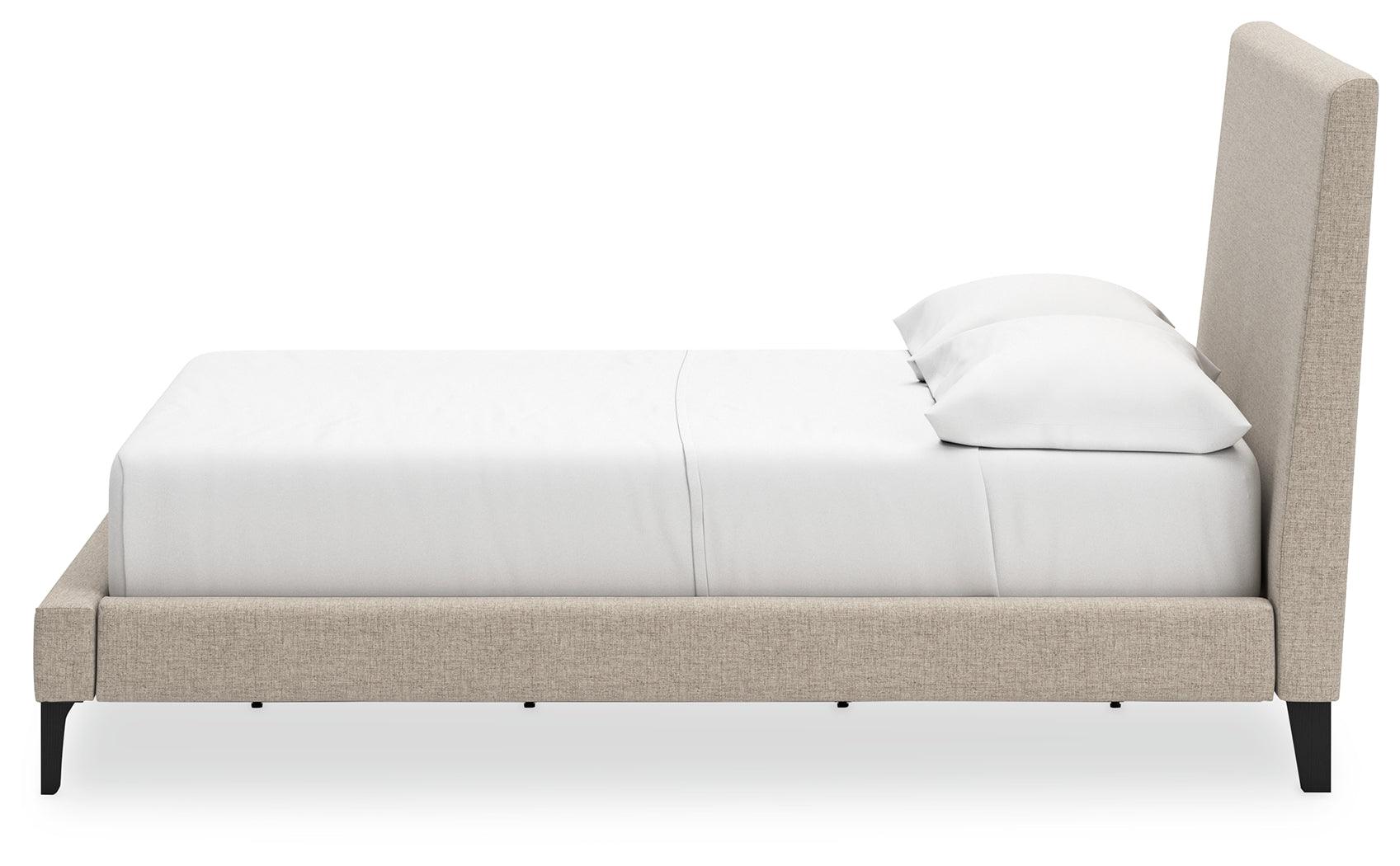 Full upholstered bed in soft gray from Cielden collection