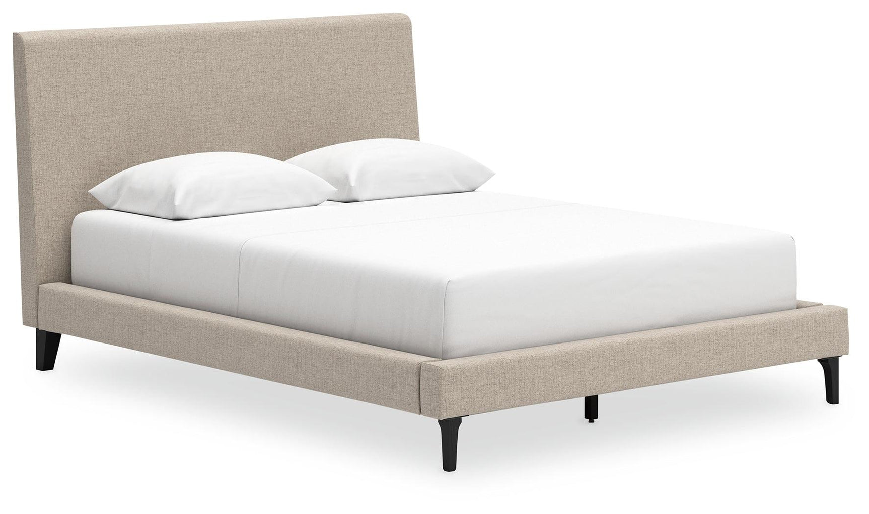 Side angle of Cielden Soft Gray Queen Upholstered Bed with Roll Slats