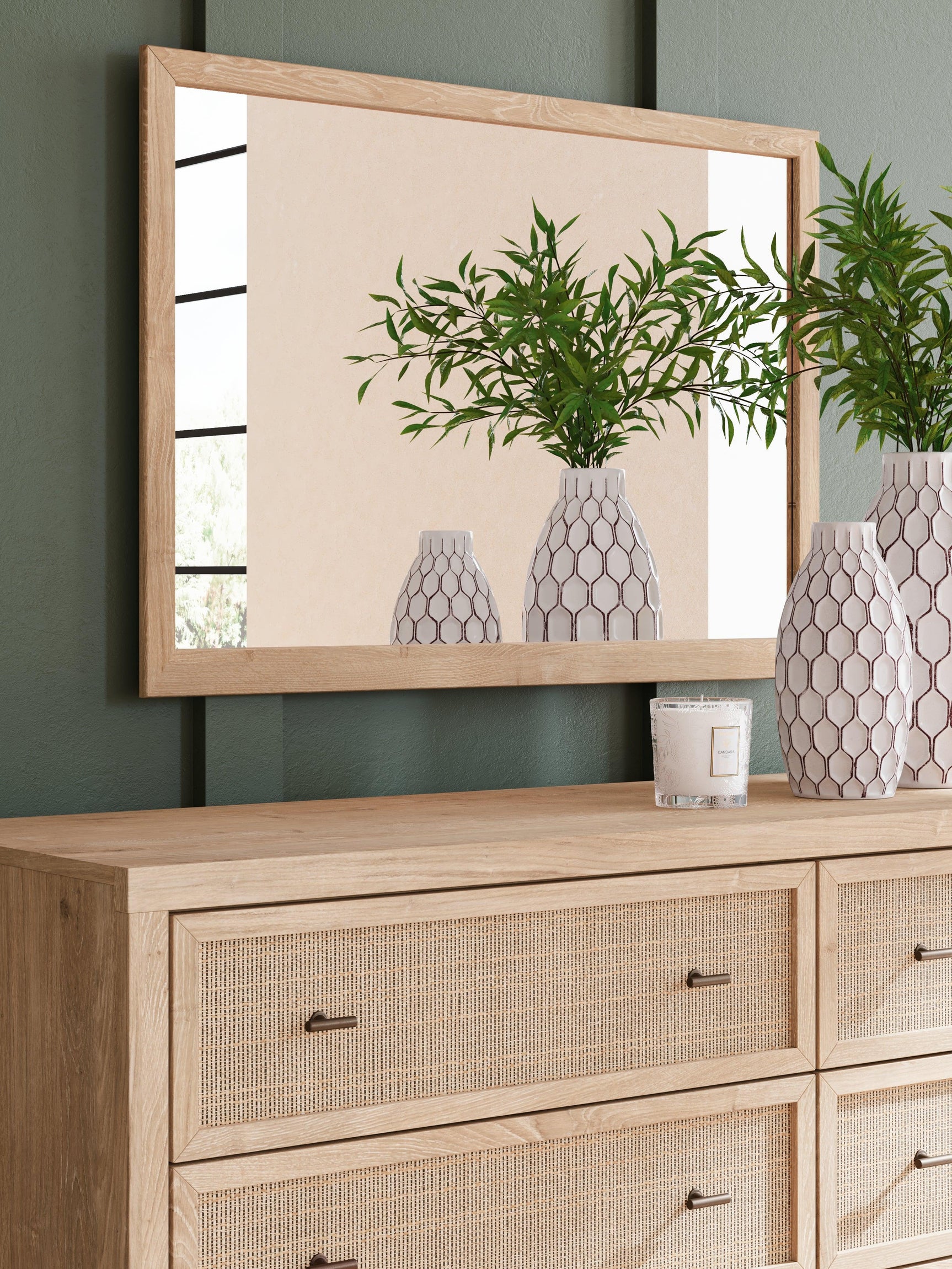 Open drawer showing lined interior of Cielden dresser