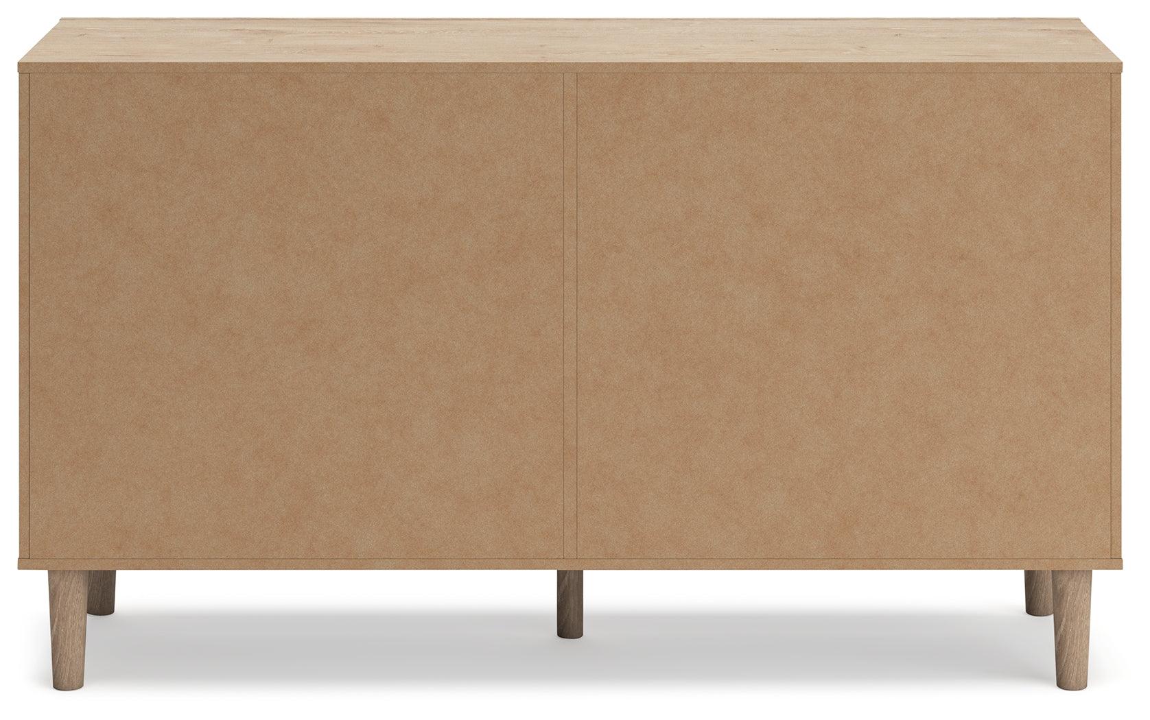Drawer interior lined with faux linen laminate in Cielden dresser