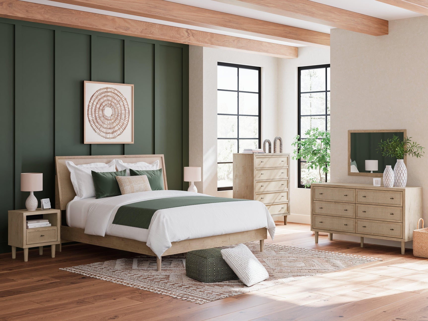 Cielden Two-Tone King Panel Bed overall view in room