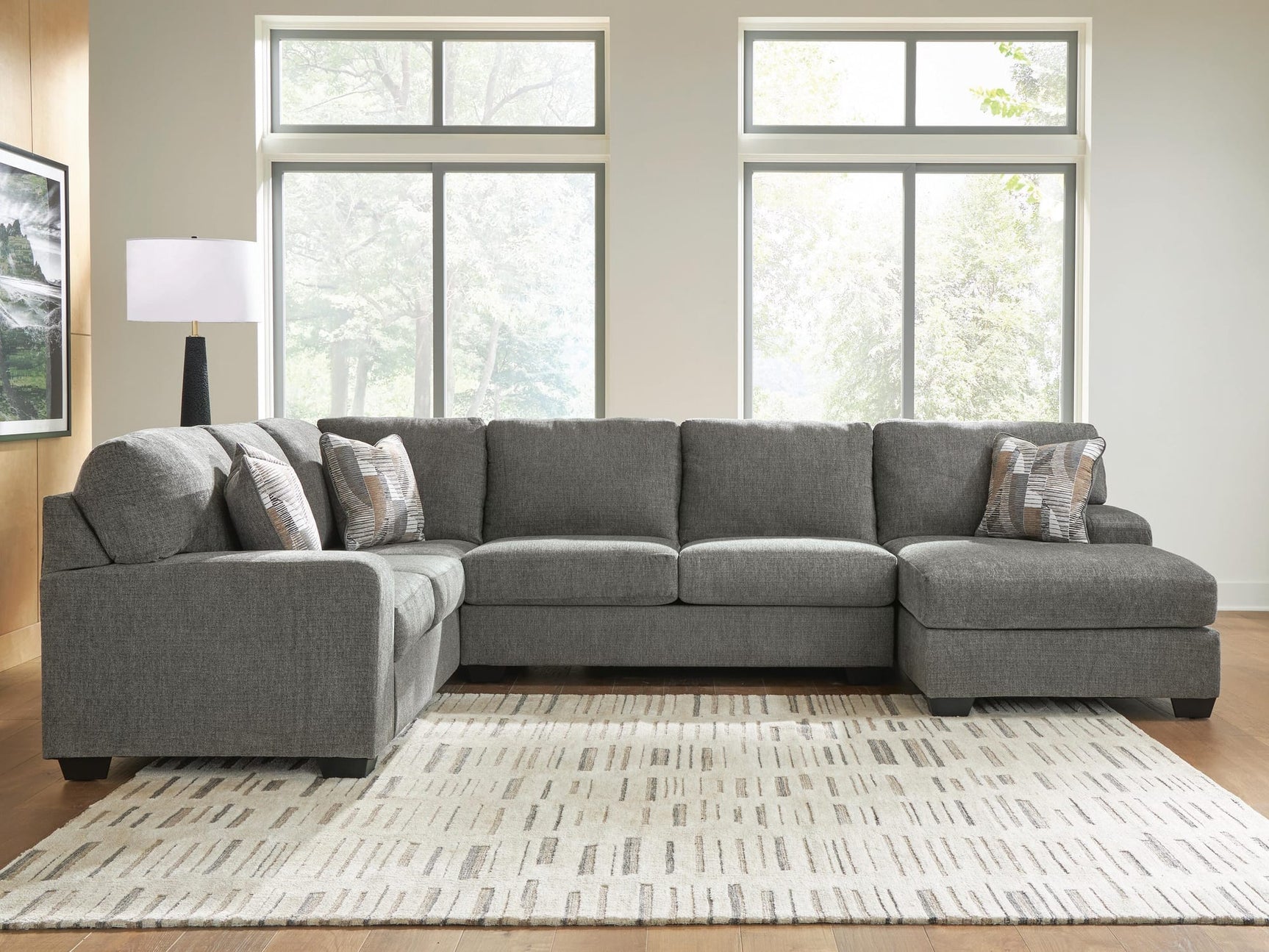 Clarington Greystone Chenille 3-Piece Sleeper Sectional with Chaise from Decor Furniture