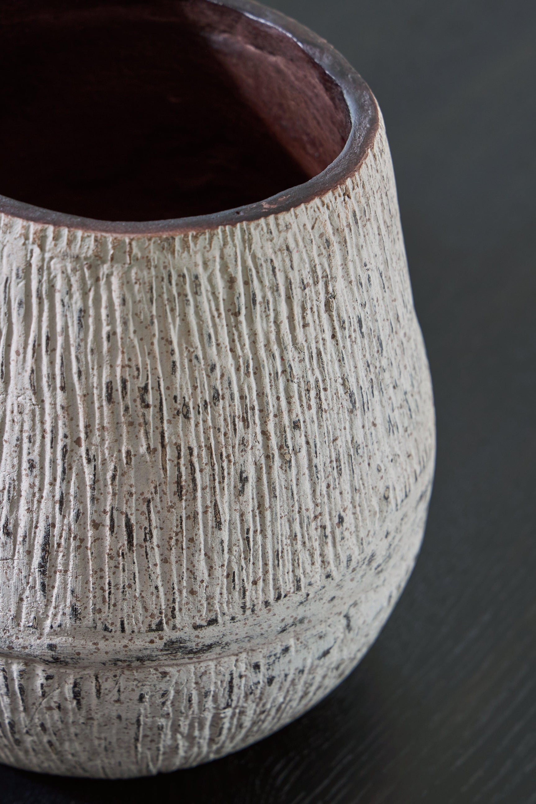 Close-up of Claymount Distressed Brown vase texture