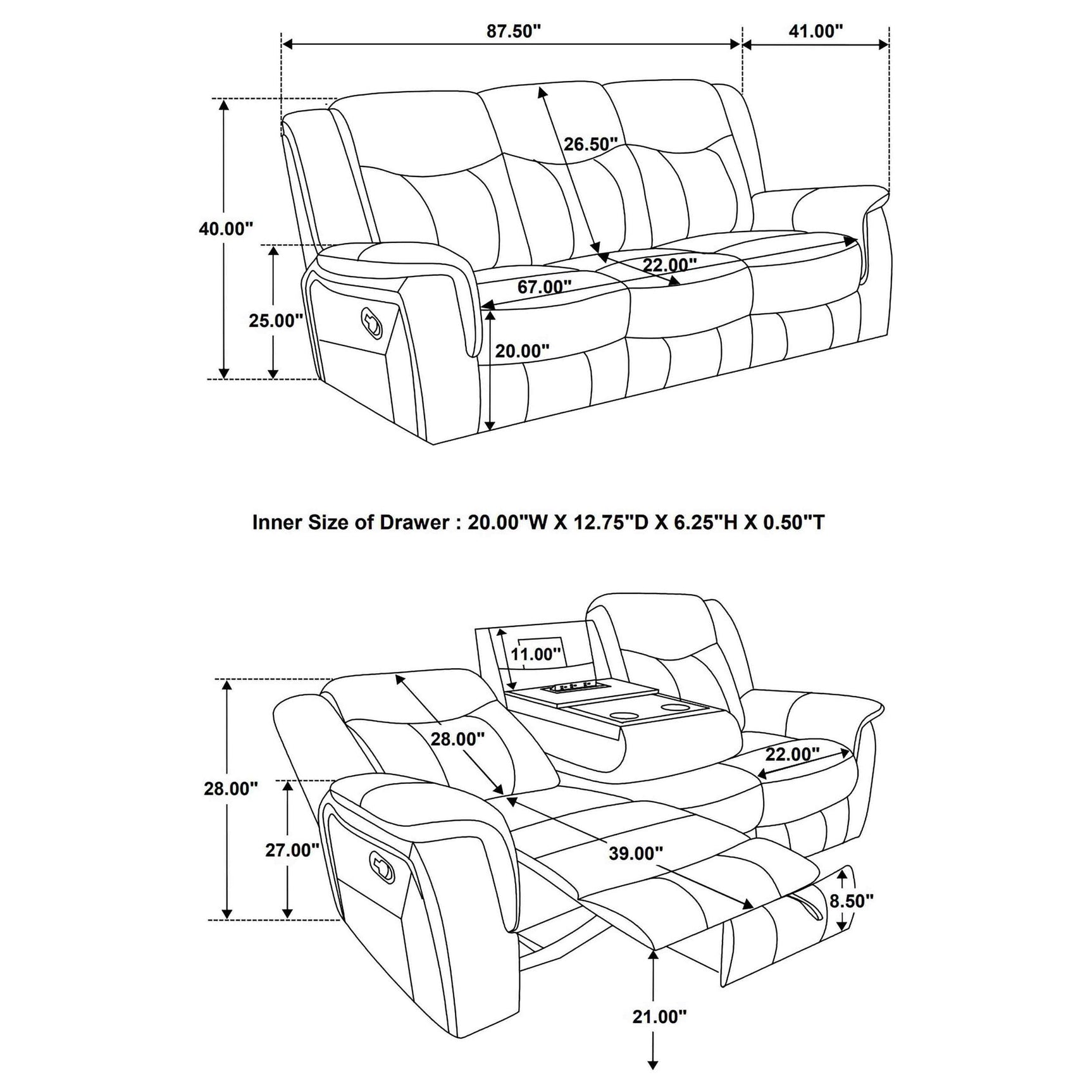 Conrad 3-piece upholstered grey motion sofa set view