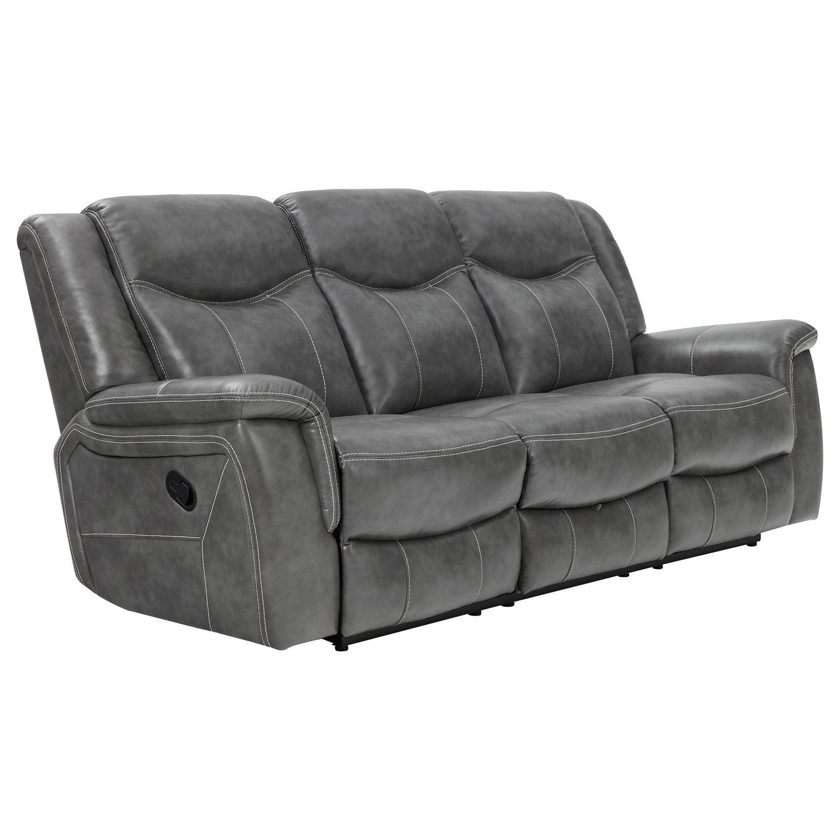 Conrad glider recliner extended position in grey upholstery