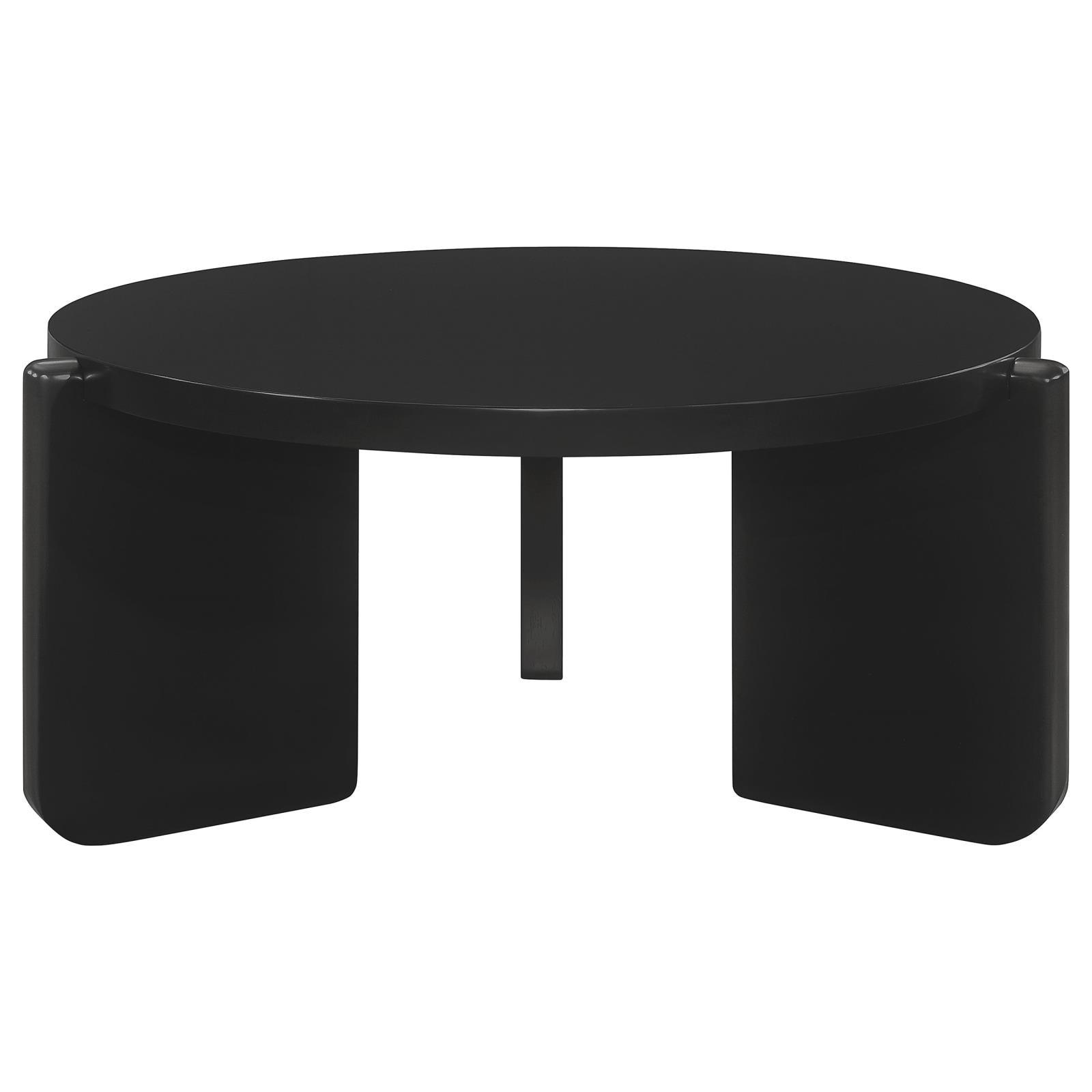 Cordova round solid wood black coffee table top view
