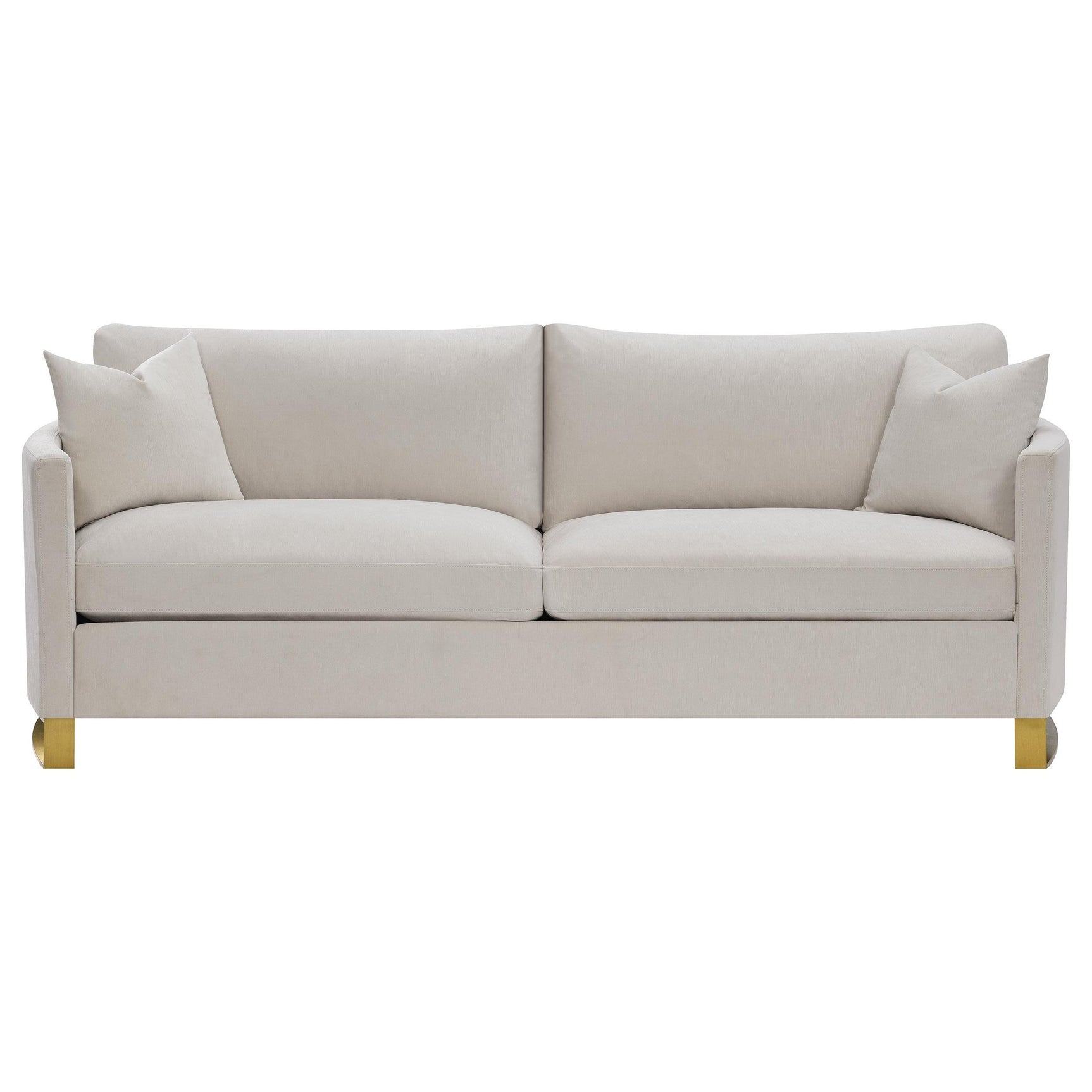 Close-up detail of beige fabric upholstery on Corliss sofa set