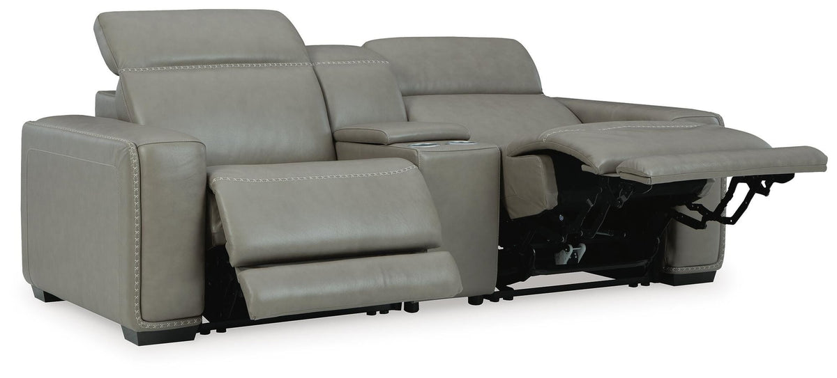 Correze Gray Leather 3-Piece Power Reclining Sectional Loveseat - image 3