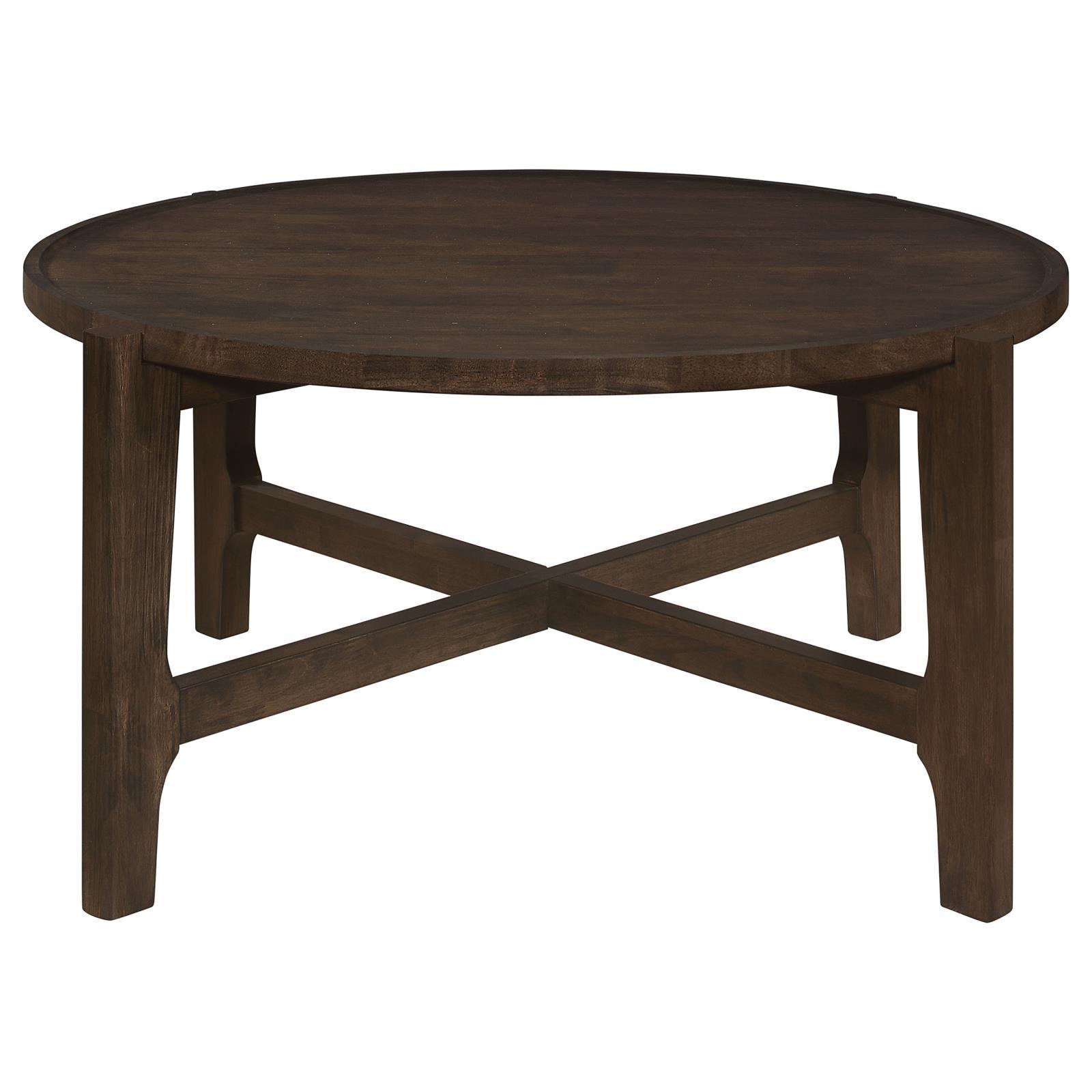 Close-up of Cota Round Solid Wood Coffee Table dark brown finish