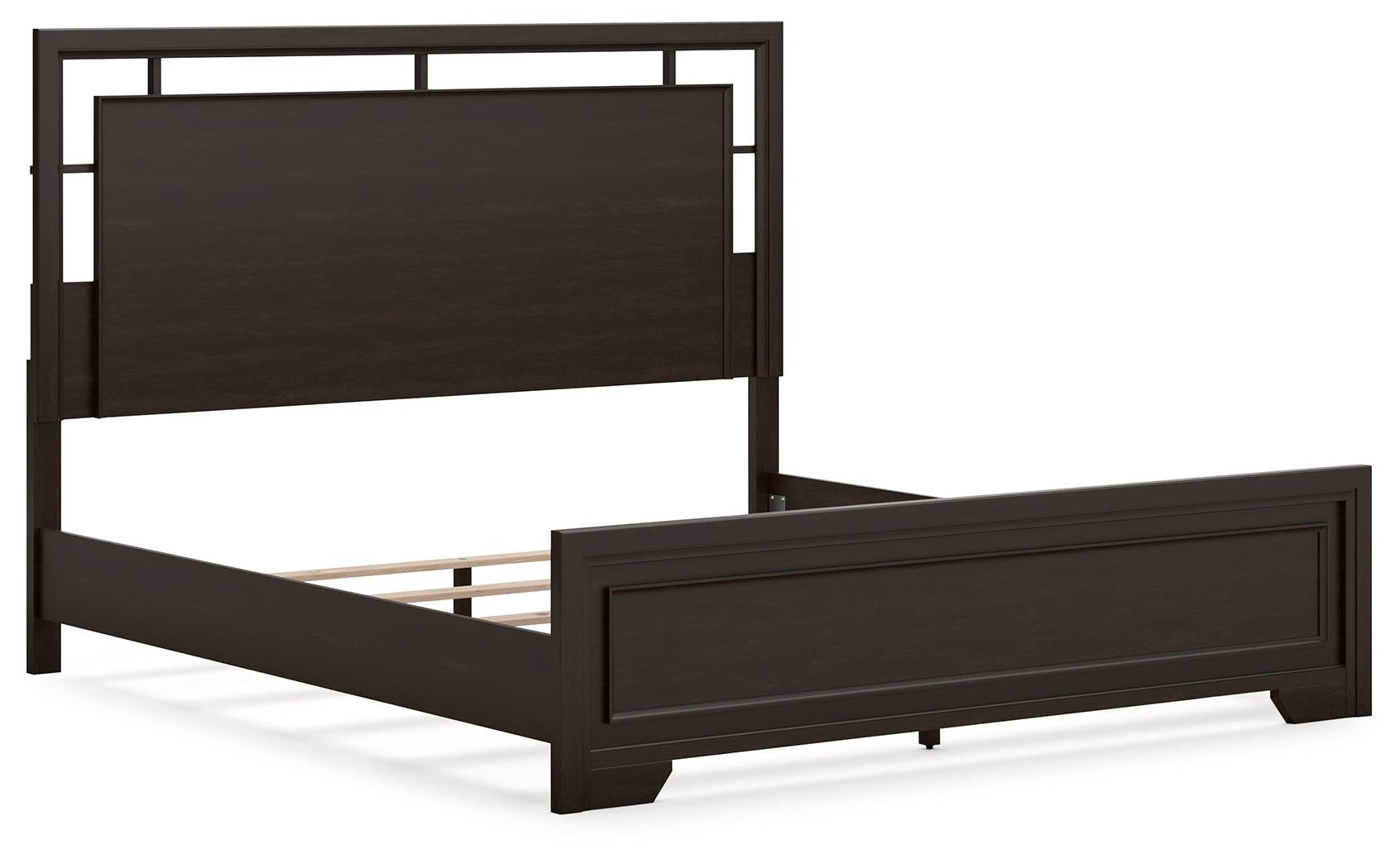 Close-up of floating panel headboard on Covetown King Bed