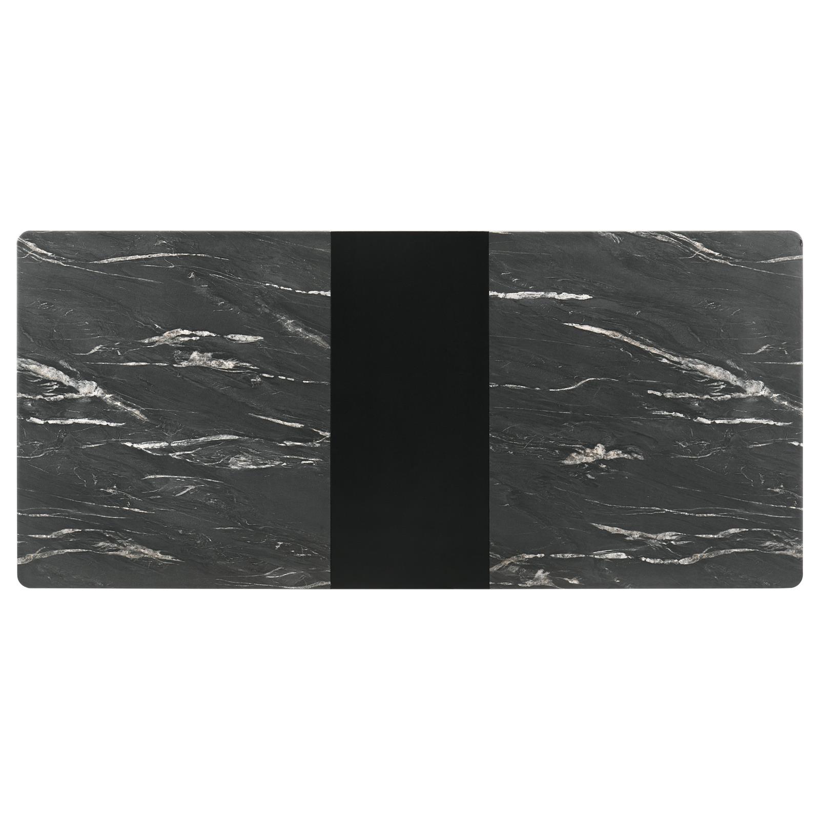 Black base with fin-style legs of Crestmont dining table