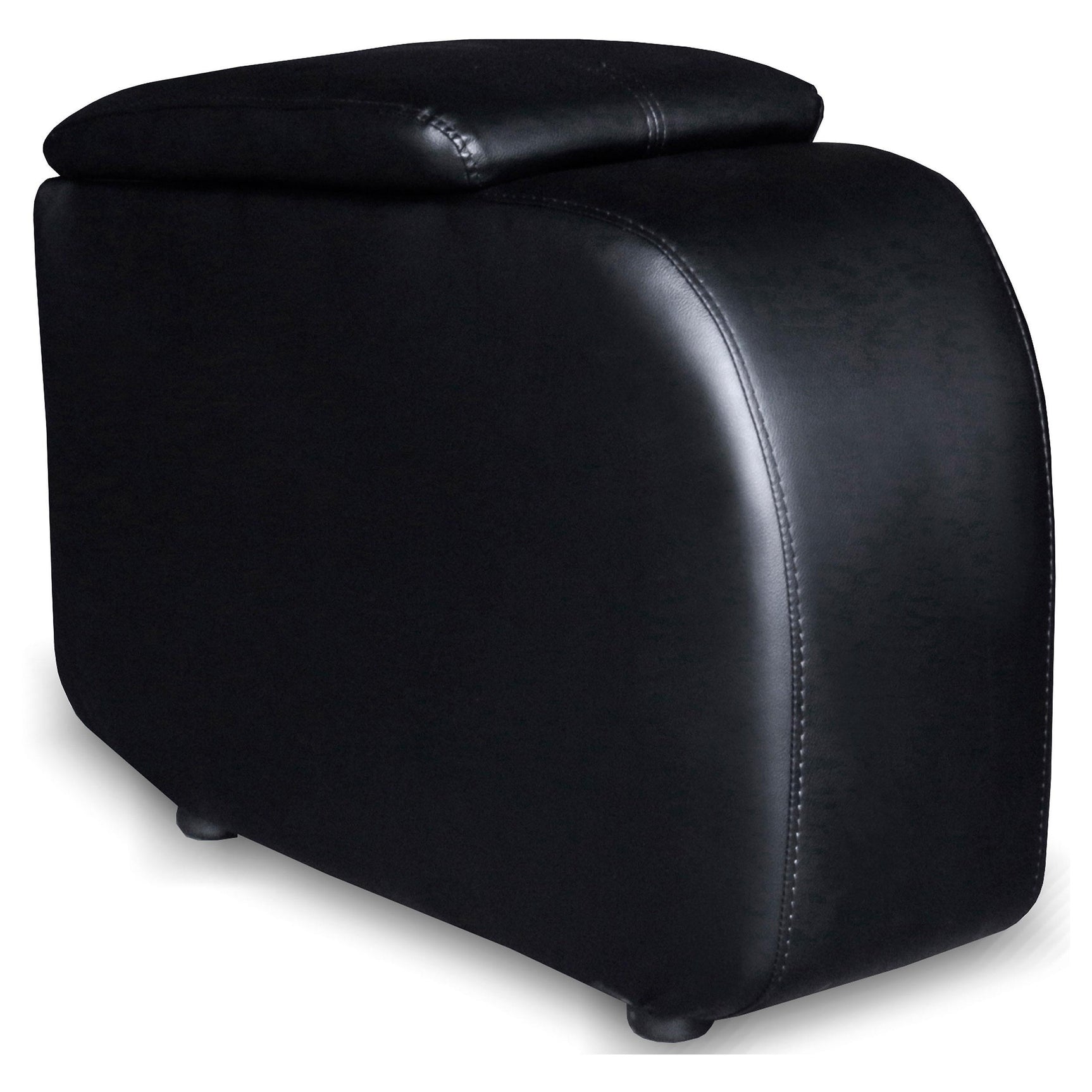 Black upholstered home theater storage wedge console with rounded top surface