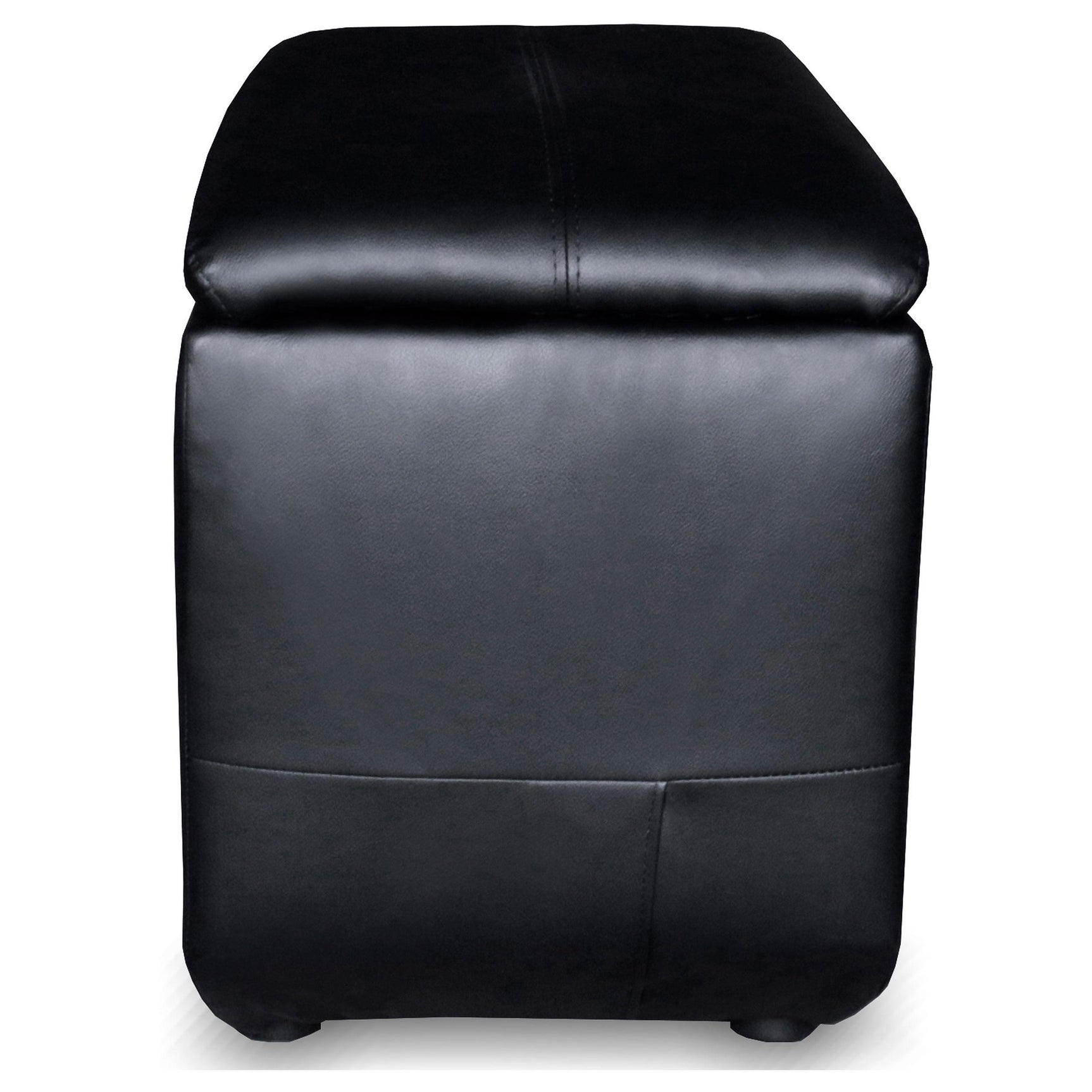 Black upholstered home theater storage wedge console with rounded top surface