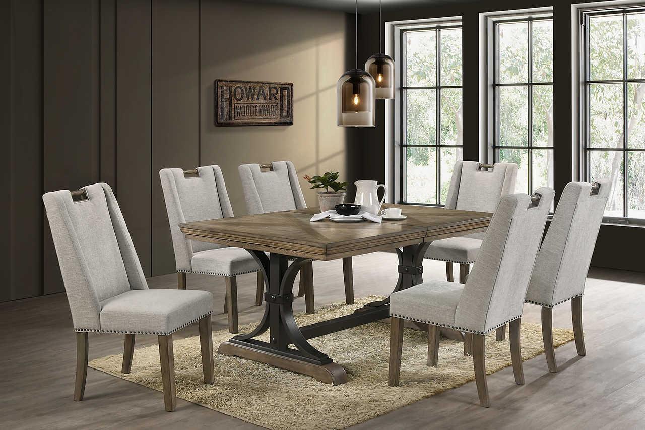 Gaby Brown Gray wood dining bench close-up of finish