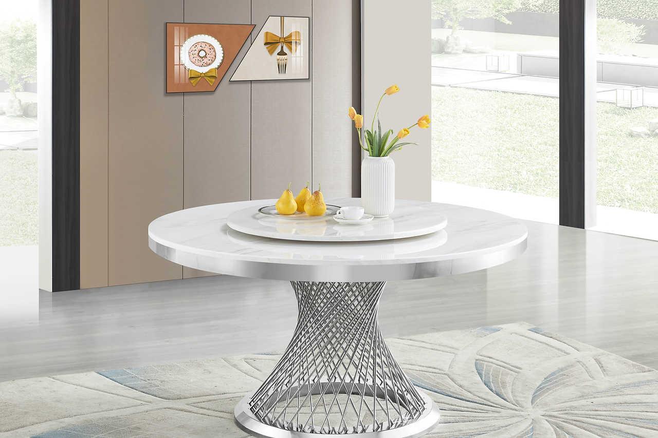 Side view of Unico white metal legs and chrome chair