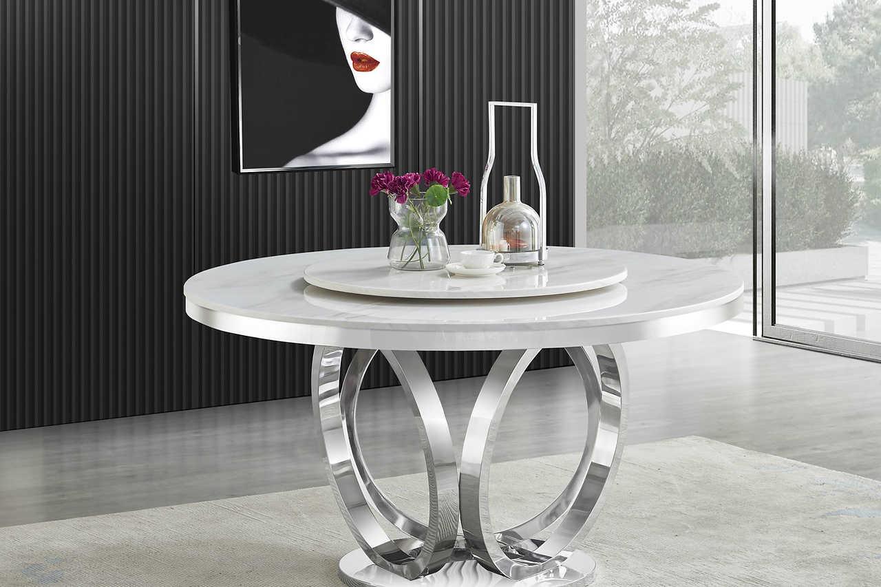 Modern D615 Maxi white chrome round dining table close up