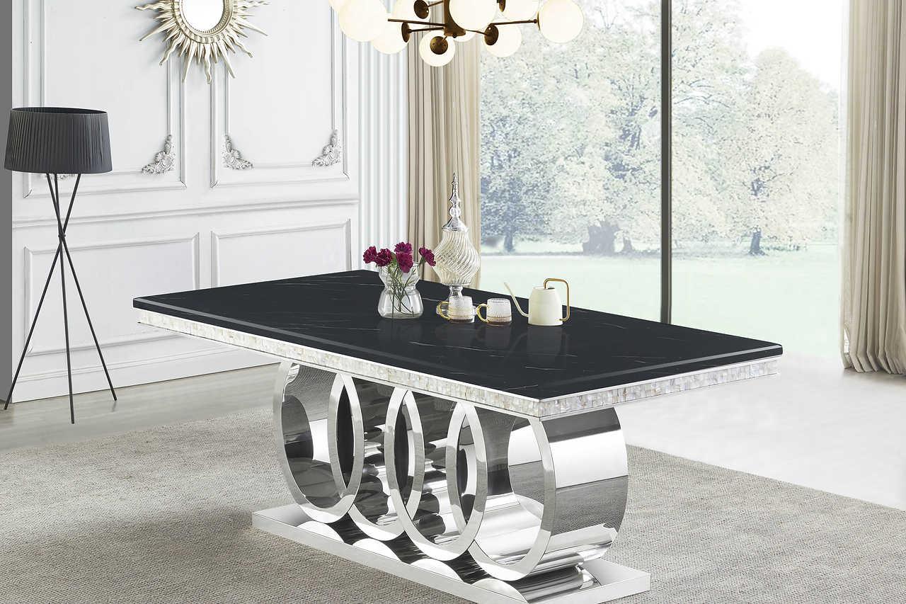 Giovanni black chrome dining table side view