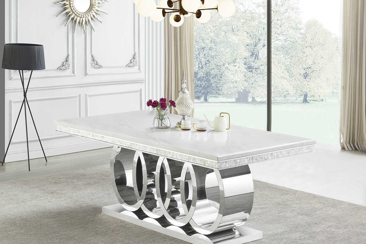 Top view of Giovanni white marble dining table