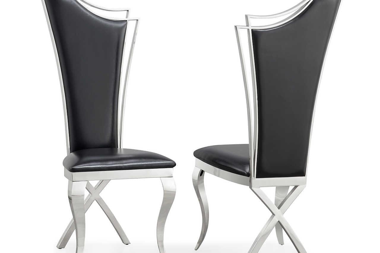 D825 Queen Dining Chair in Cream PU leather with Gold frame angled view