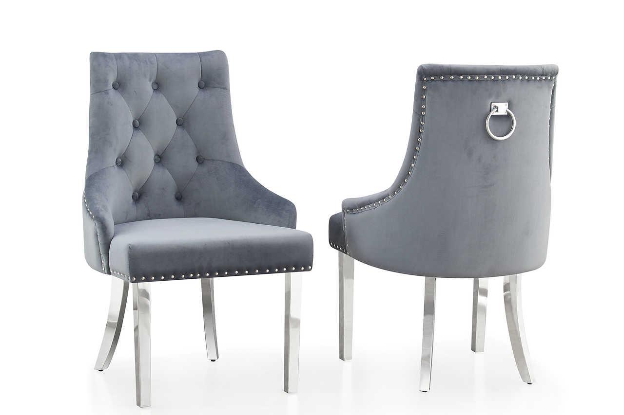 Havana black velvet dining chair with chrome legs side view