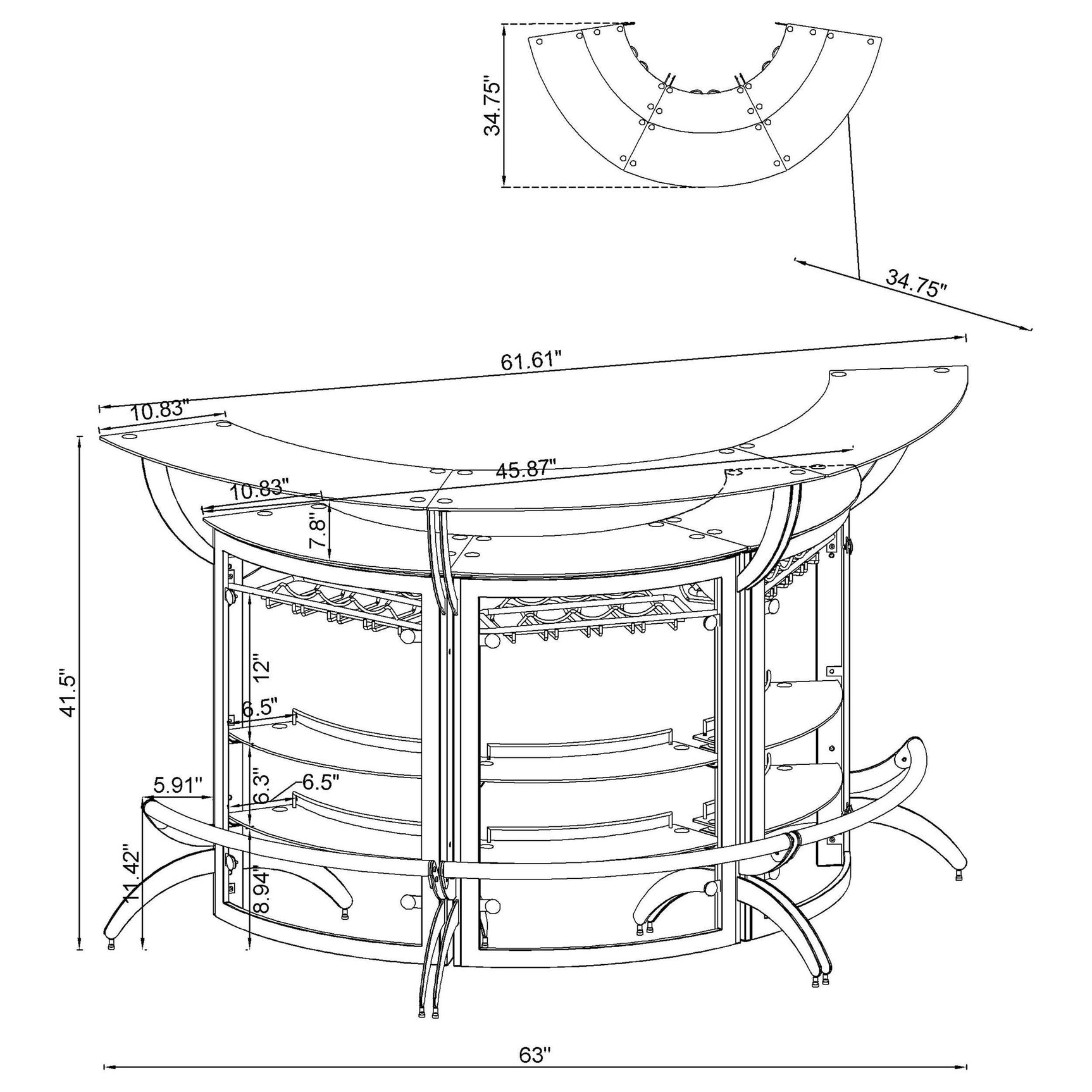 Dallas 3-piece modern black home bar corner view