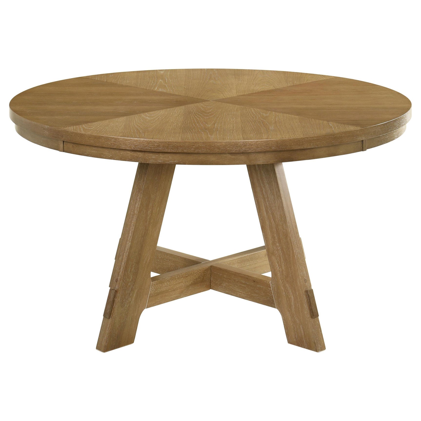 Danvers 54-inch round wood dining table brown oak side view