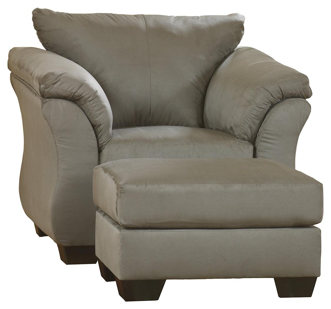 Side angle of Darcy Cobblestone Chair and Ottoman