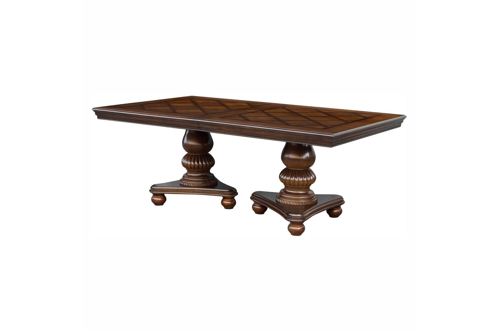 close-up of brown cherry wood finish on Lordsburg rectangular dining table