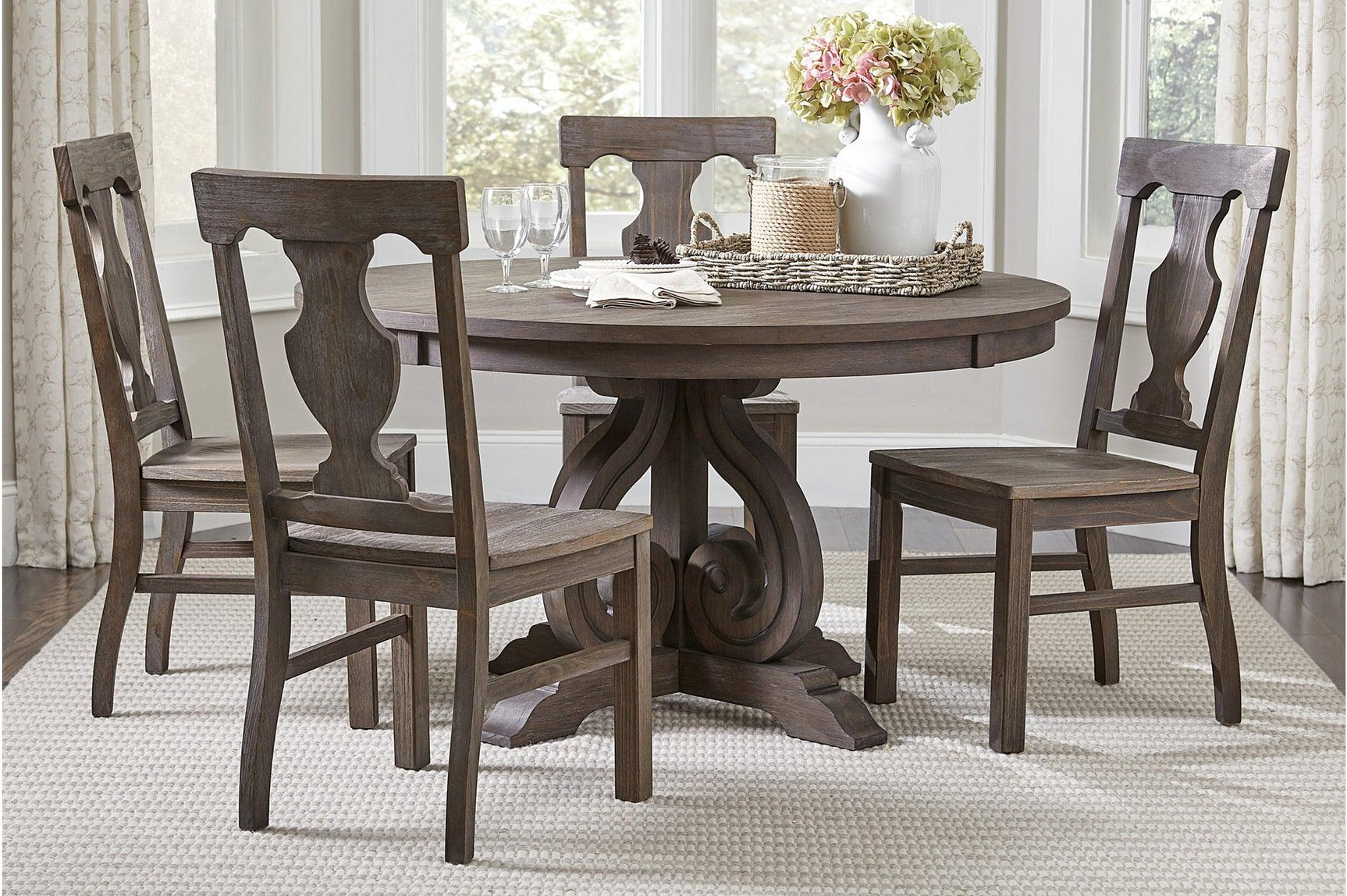 Toulon Dark Oak Circular Dining Room Set main view