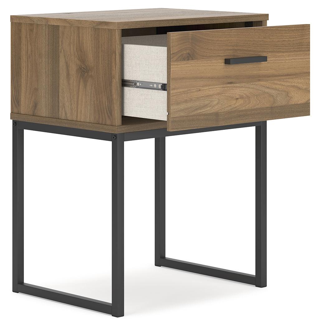 Detail of dark pewter-tone handle on Deanlow Nightstand