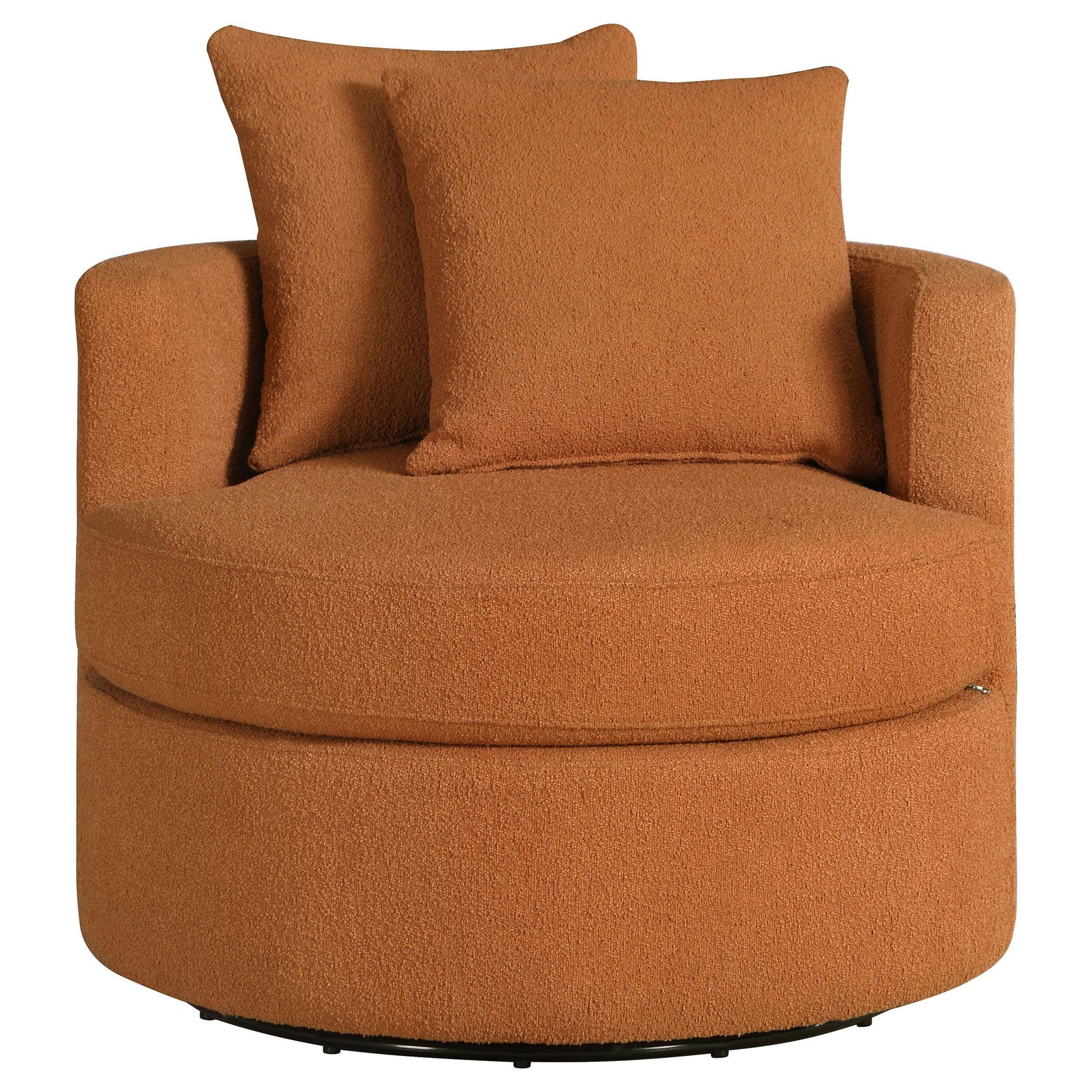 Back angle of Debbie burnt orange upholstered swivel accent chair