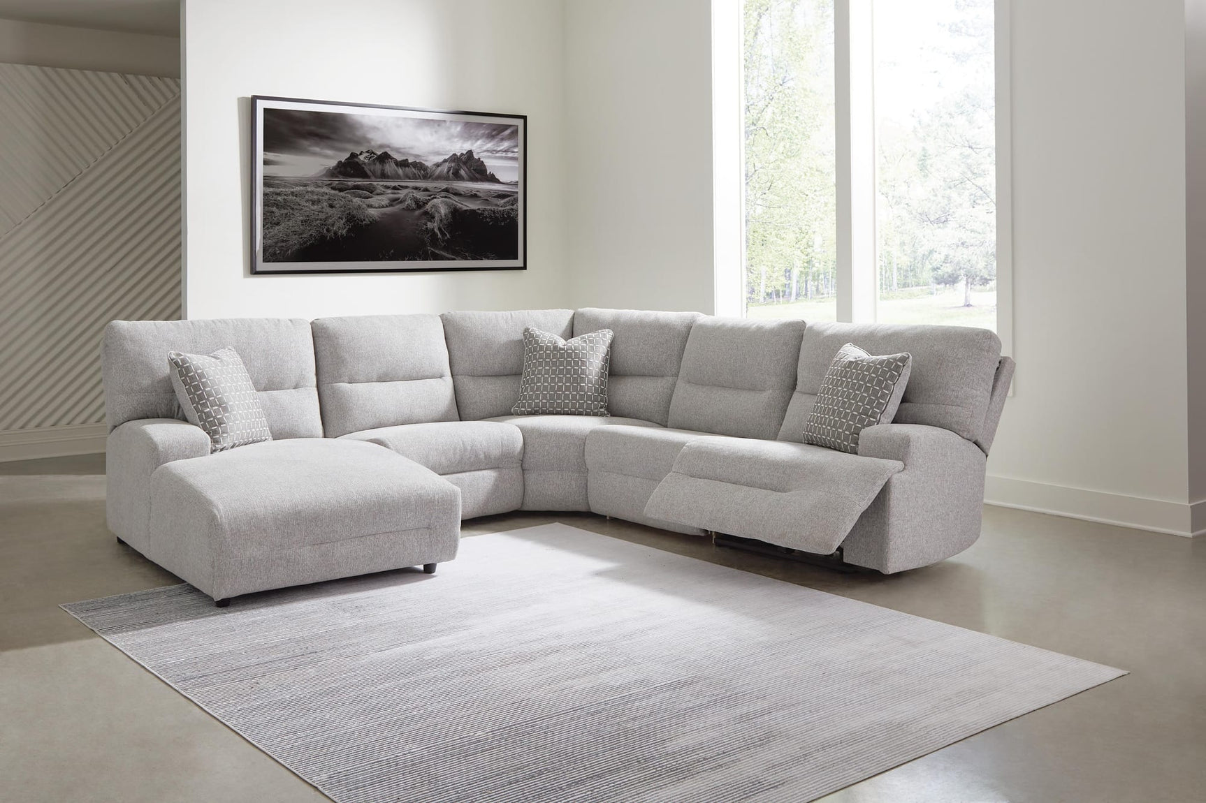 Acklen Place Pewter 5-Piece Power Reclining Sectional with Chaise from Decor Furniture
